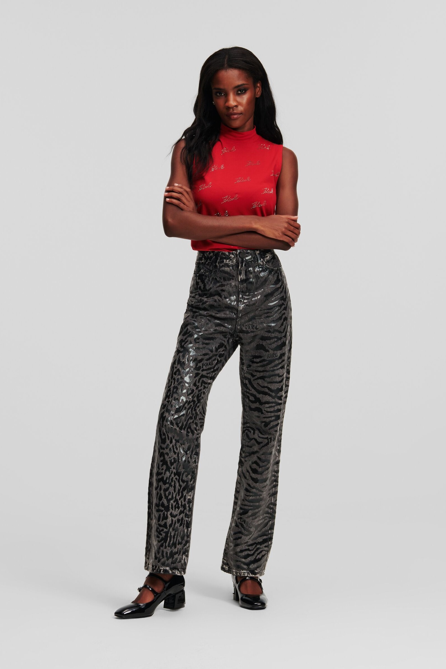 Karl Lagerfeld Aop Straight Denim Pants Black Printed Denim Taglia: W29 | Pantaloni Outlet | Donna | Blu