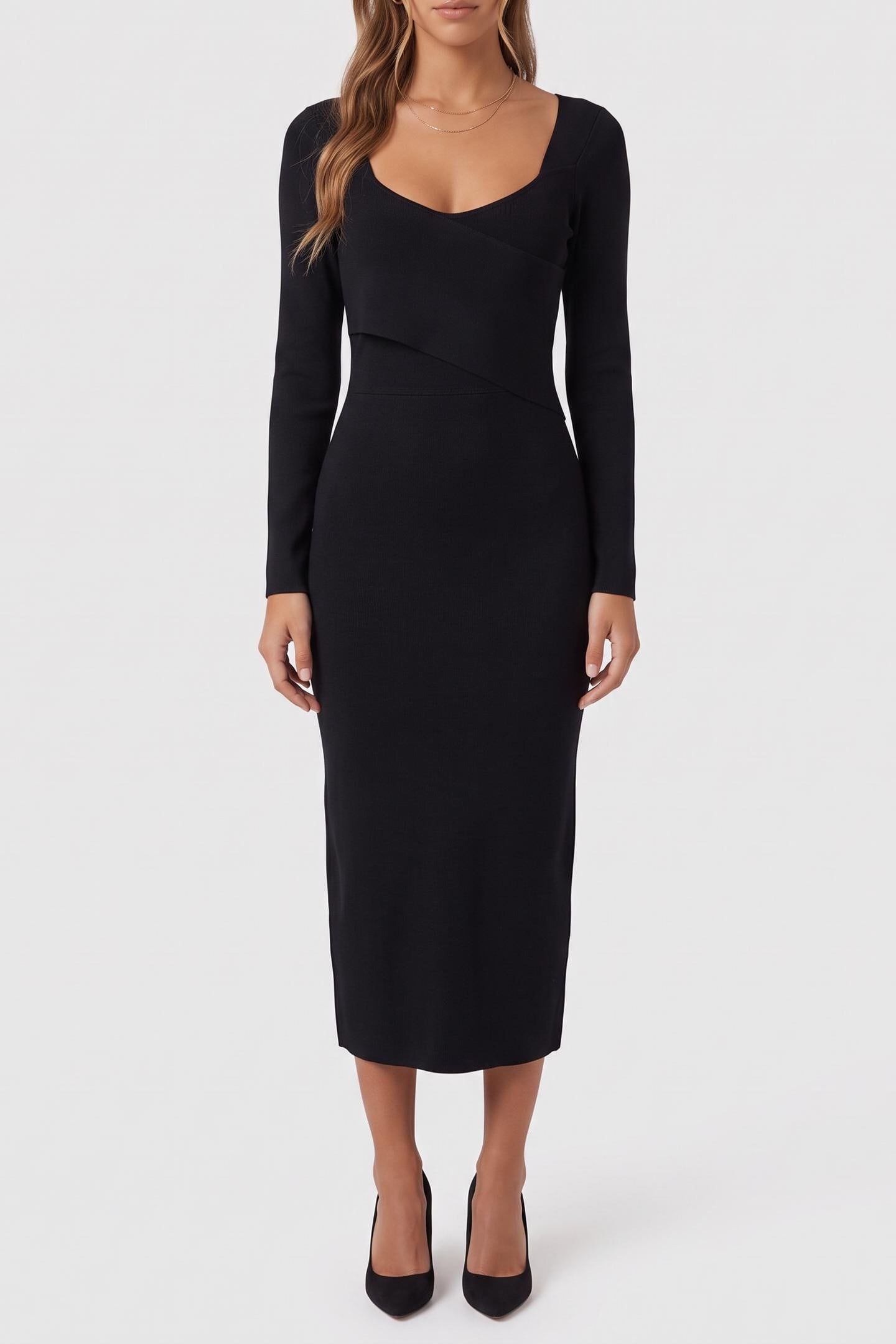 Reiss Knitted Wrap Dress Black Maat: S | Midi Jurken Outlet | Dames | Zwart