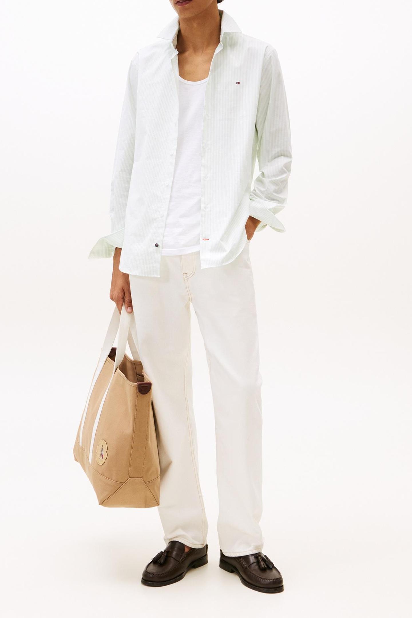 Tommy Hilfiger Pop Stripe Sf Shirt Opal Green/optic White Taille: 40 | Casual chemises Outlet | Homme | Blanche