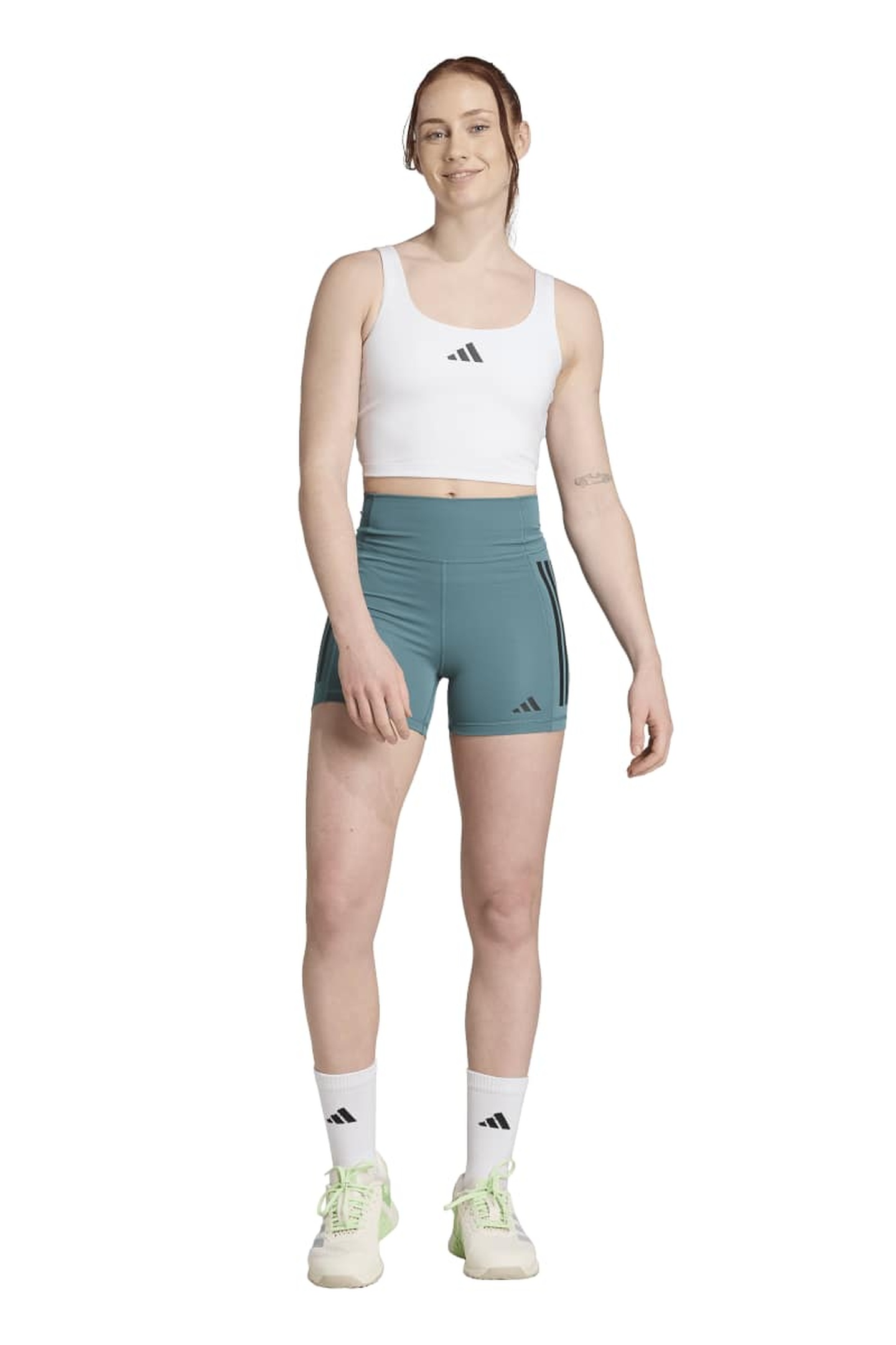 Adidas Opt 3s 1/4 Leggings Preloved Teal Maat: M 3" | Sportleggings Outlet | Dames | Blauw