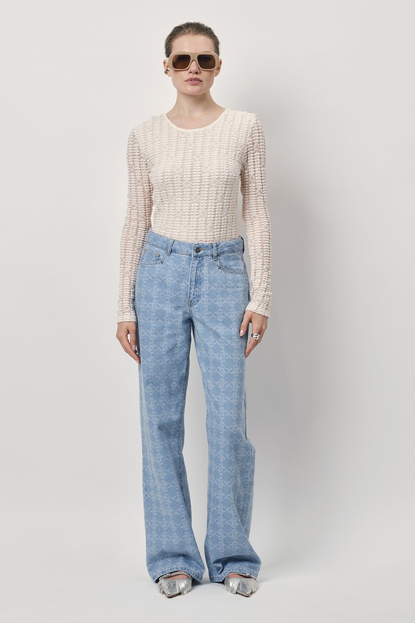 Dante6 Ellis Lace Back Detail Top Butter Cream Size: XL | Long-Sleeved Tops Outlet | Dames | Ecru