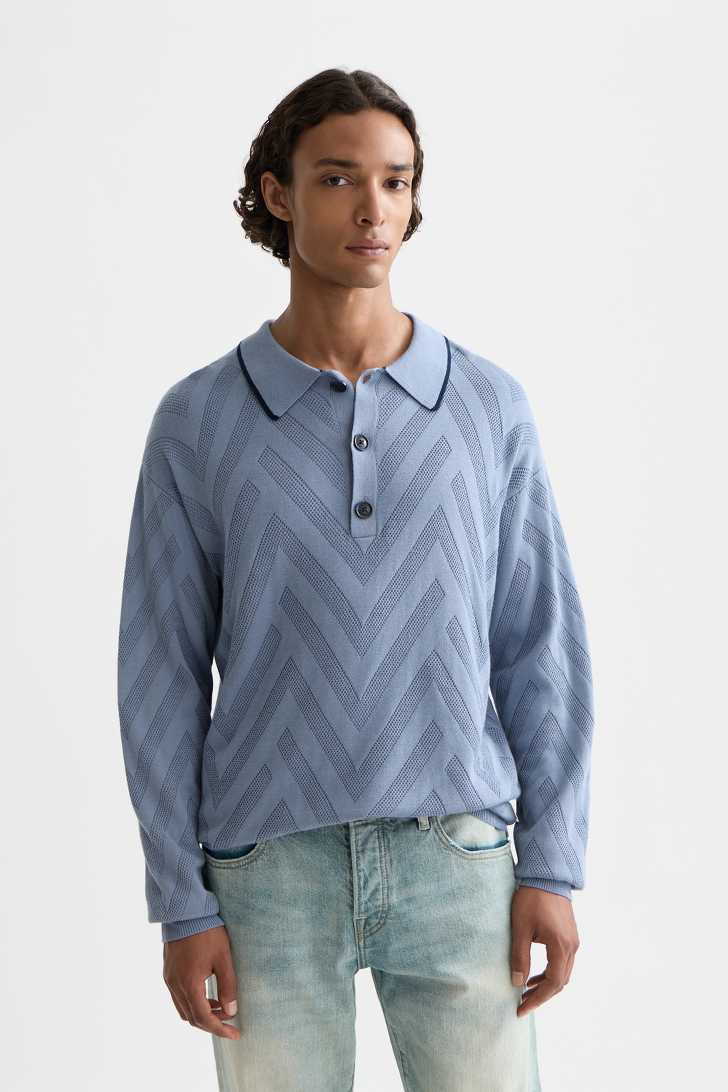 Scotch & Soda Structure Long Sleeve Polo Navy Maat: M | Longsleeves Outlet | Heren | Blauw