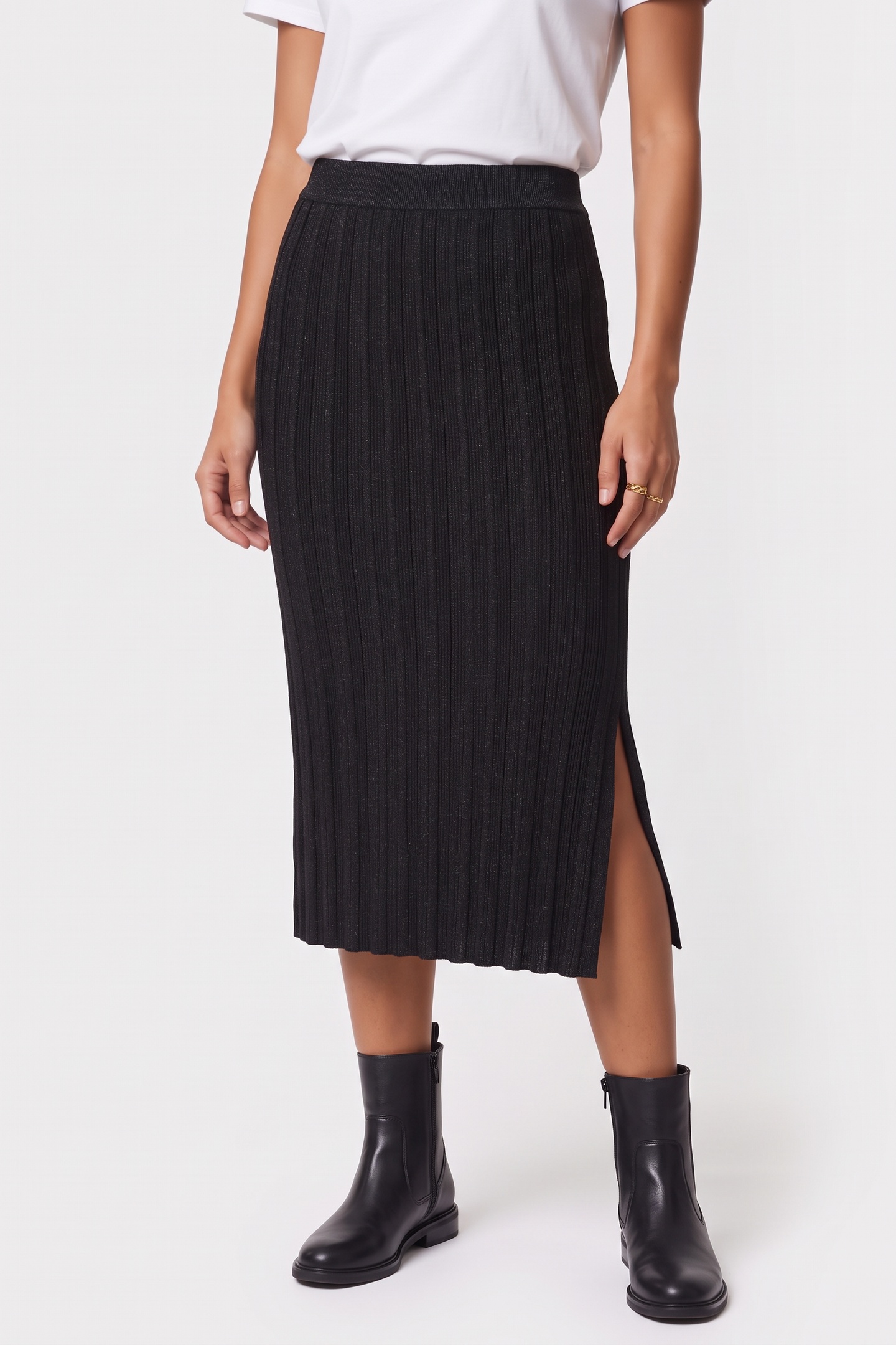 GANT Metallic Ribbed Knit Skirt Black Maat: L | Midi Rokken Outlet | Dames | Zwart