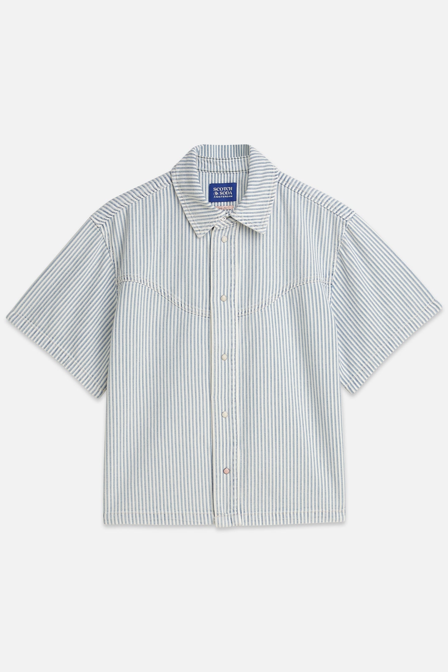 Scotch & Soda Short Sleeve Denim Shirt Indigo Stripe Maat: XL | Overhemden Outlet | Dames | Blauw