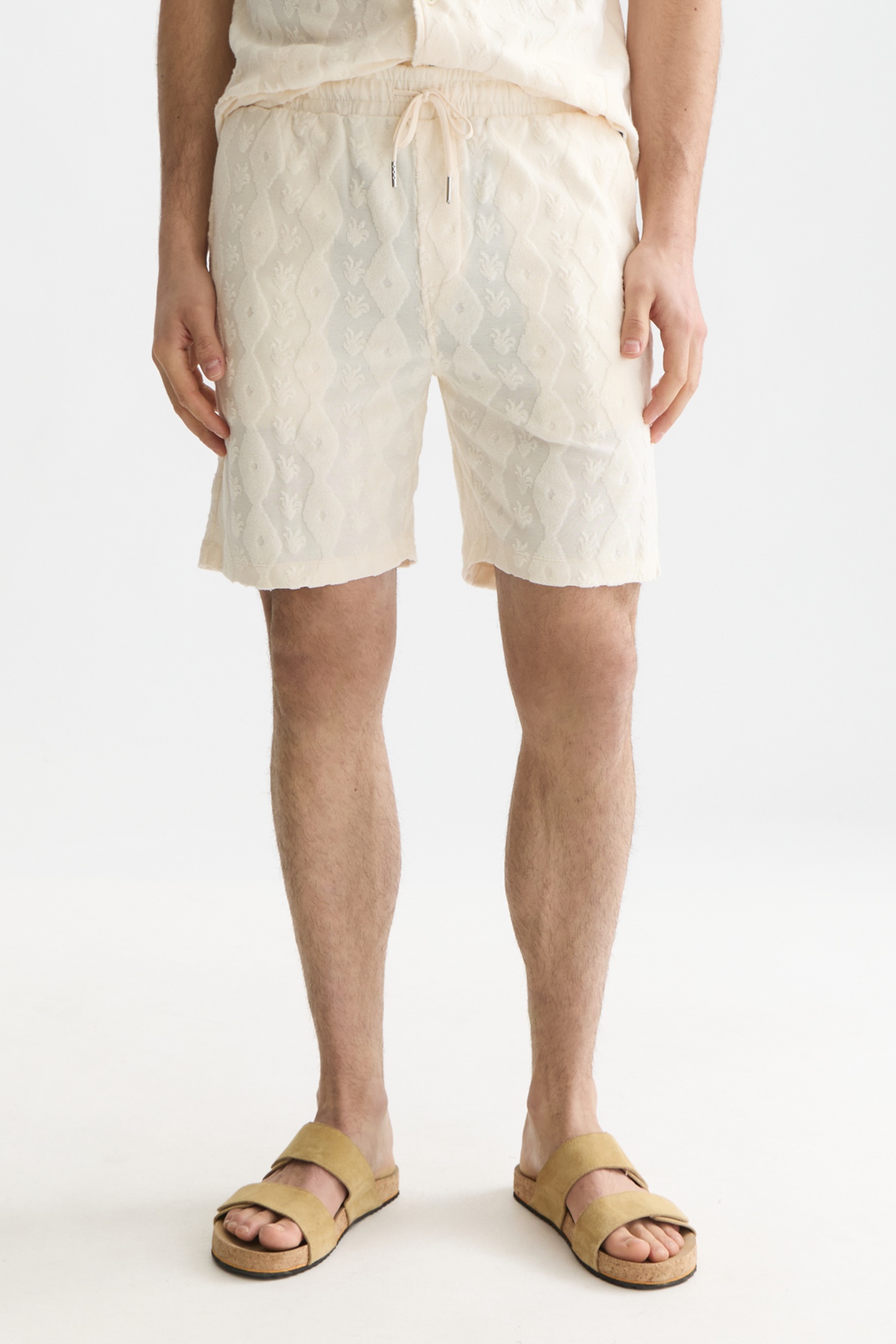 Scotch & Soda Fave Terry Jacquard Relaxed-fit Bermuda Shorts Light Beige Talla: M | Pantalones Cortos Outlet | Hombre | Marrón