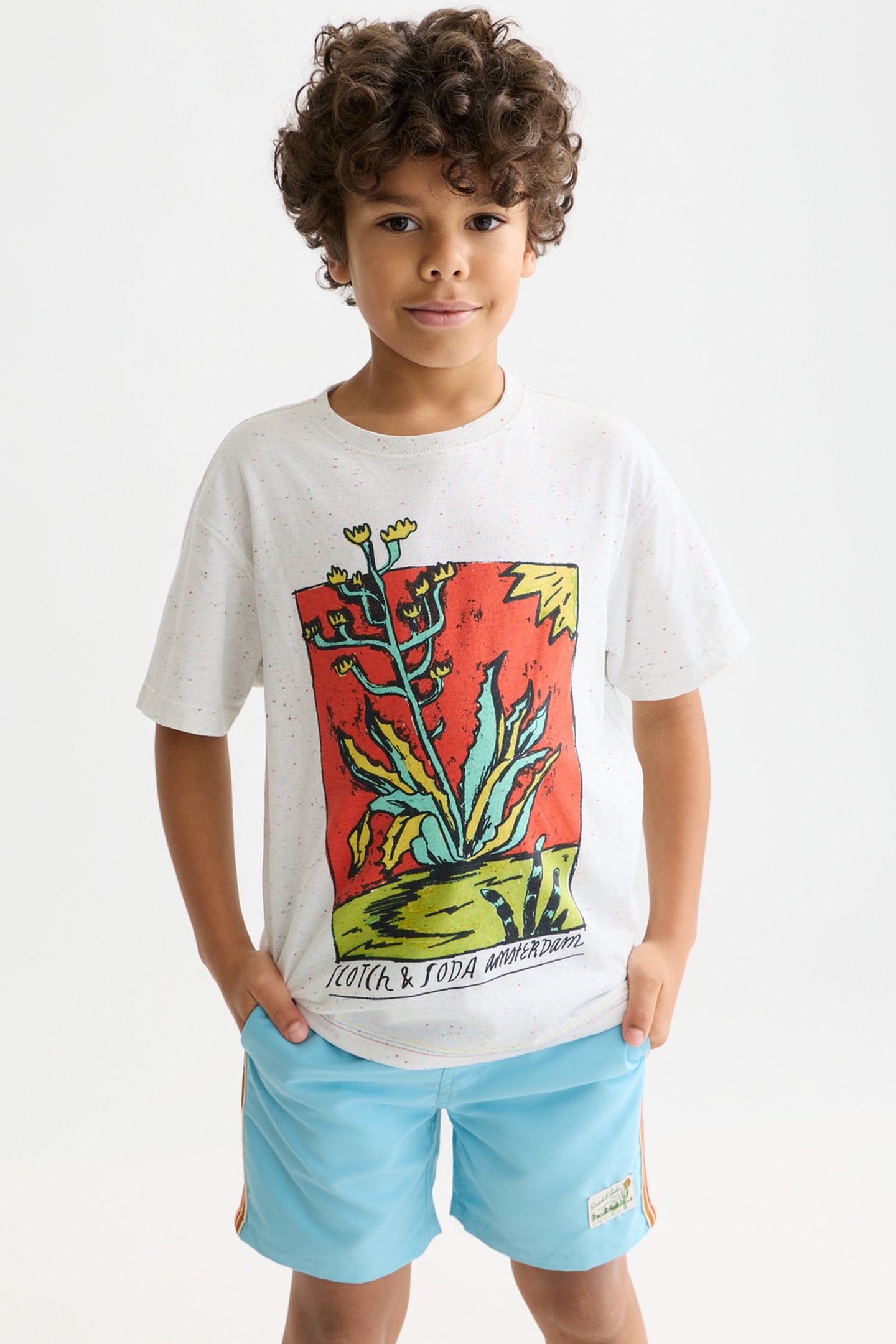 Scotch & Soda Boys Front Artwork Neps Relaxedfit Tshirt White/pastel Taille: 16 | T-Shirts Outlet | kids | Blanche