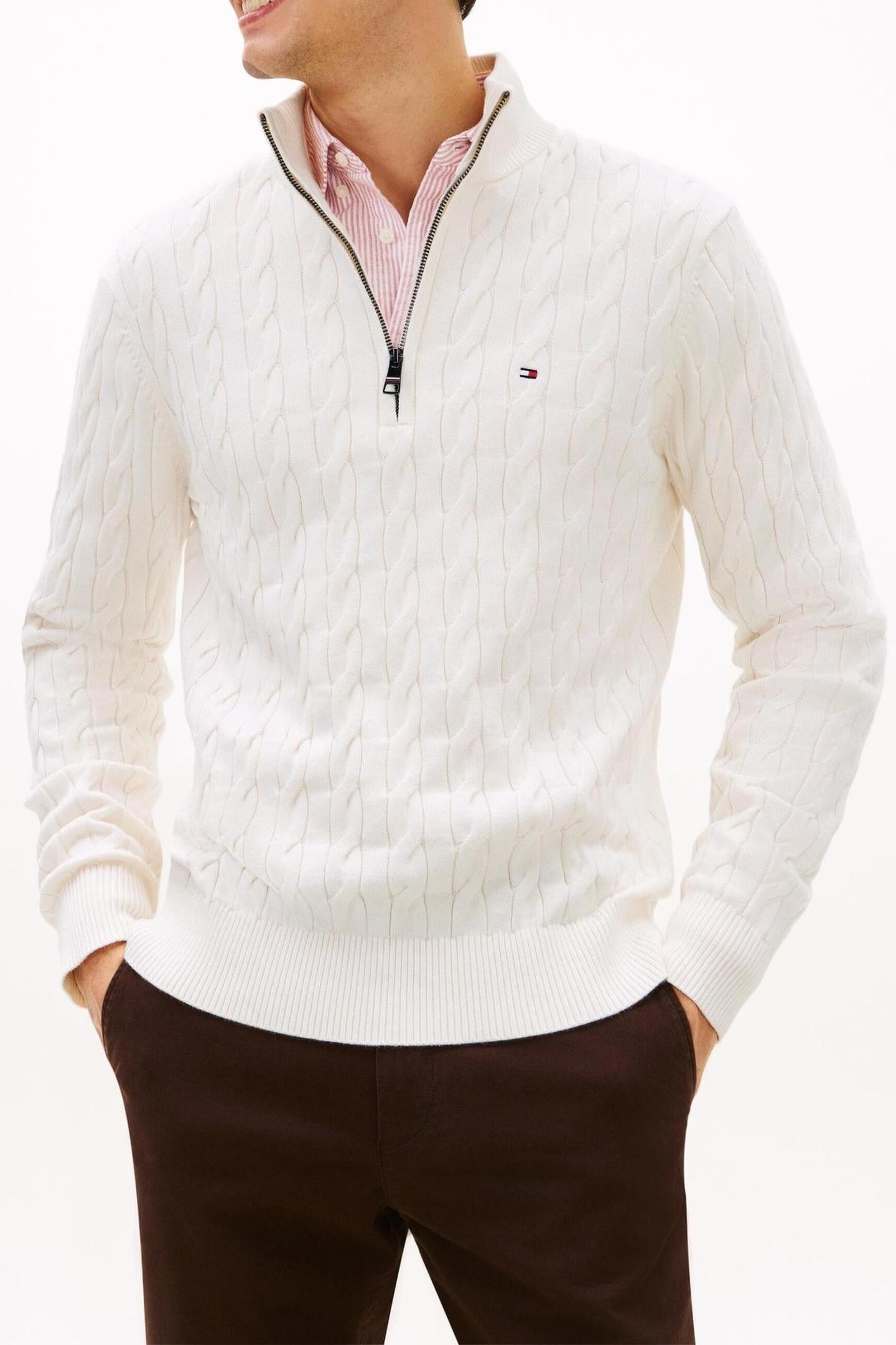 Tommy Hilfiger Classic Cotton Cable Ivory Petal Taille: XXL | Pulls col roulé Outlet | Homme | Blanche