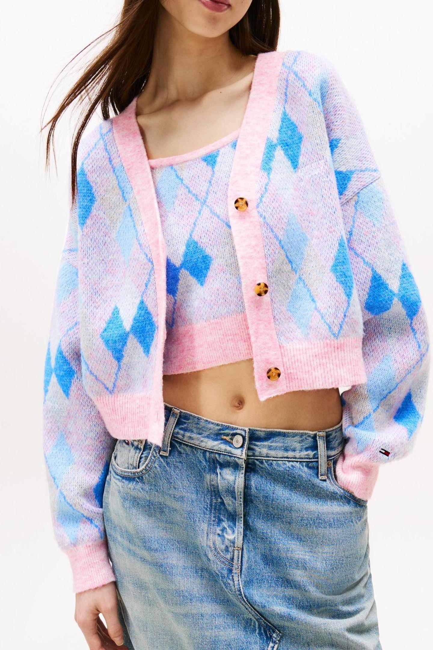 Tommy Hilfiger Tjw Crop Argyle Cardigan Carnival Pink/multi Taglia: L | Maglioni a maglia Outlet | Donna | Rosa