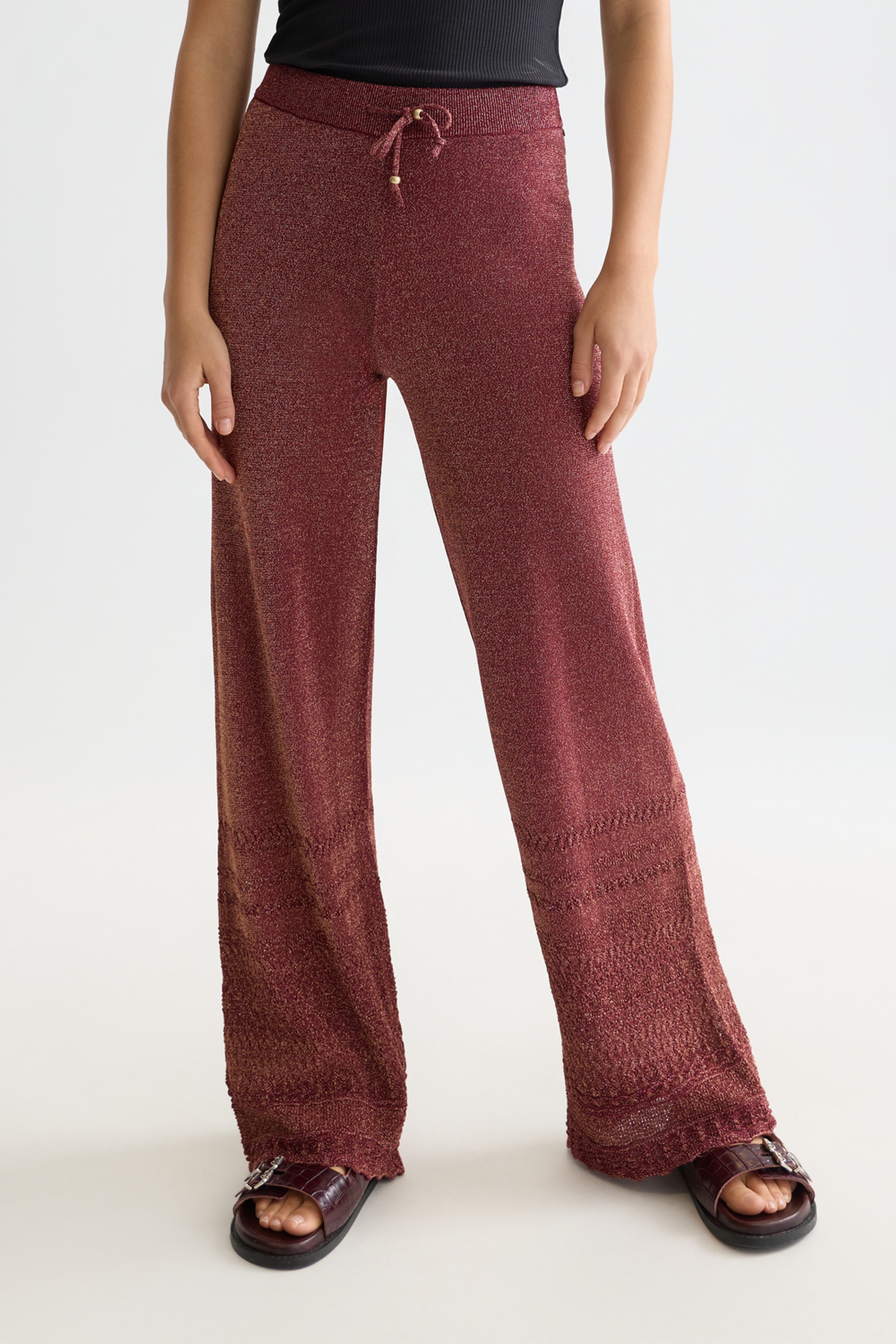 Scotch & Soda Metallic Pointelle Knitted Trousers Burnt Henna Taille: XS | Pantalons de survêtement Outlet | Femme