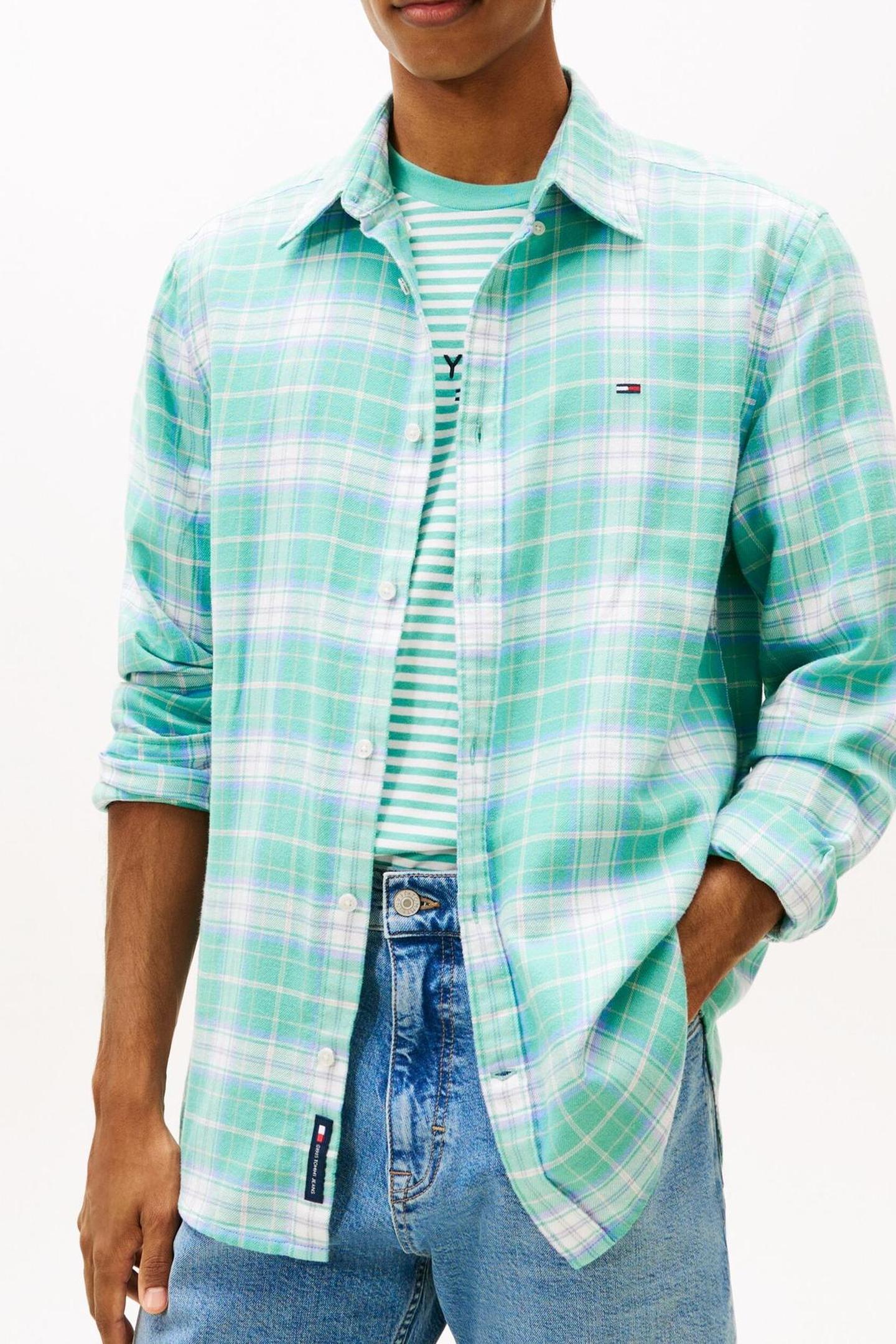 Tommy Hilfiger Tjm Reg Flannel Checked Shirt Antique Teal/big Check Maat: M | Casual Overhemden Outlet | Heren | Groen