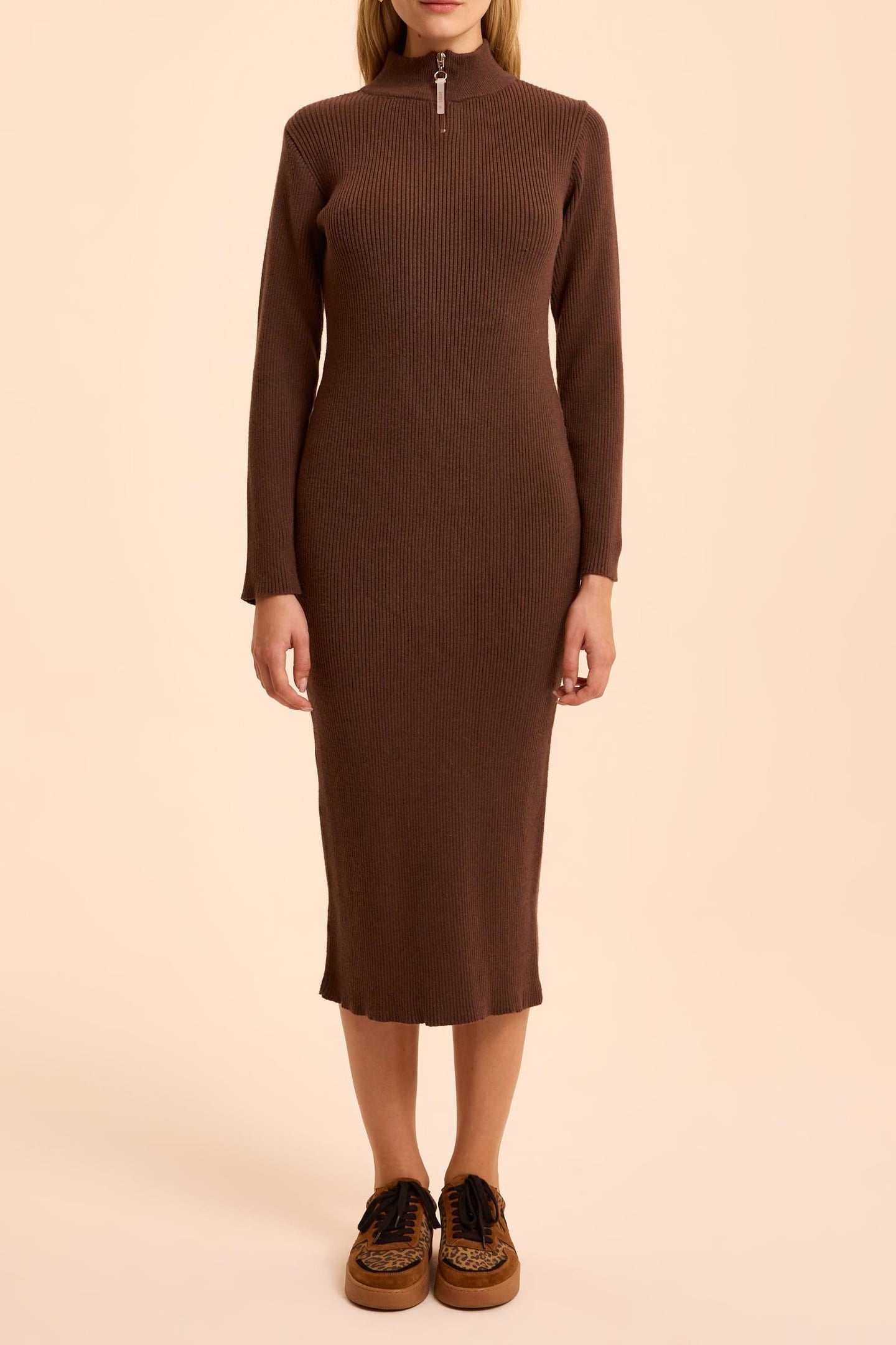 ICode Brown Ribbed Knit Tube Dress Maat: 40 | Midi Jurken Outlet | Dames | Bruin