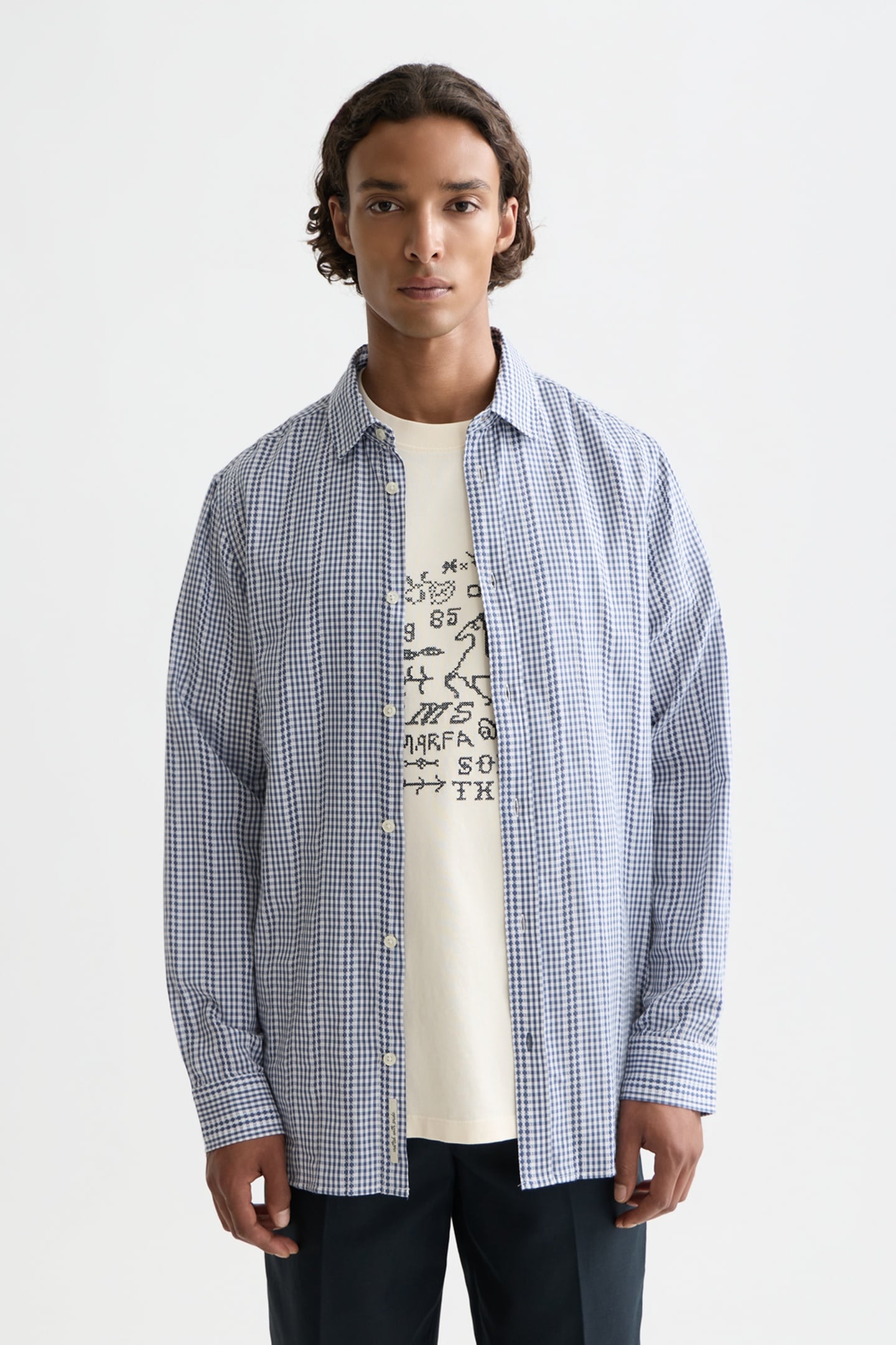 Scotch & Soda Microcheck Cotton Poplin Shirt Navy Maat: L | Casual Overhemden Outlet | Heren | Blauw