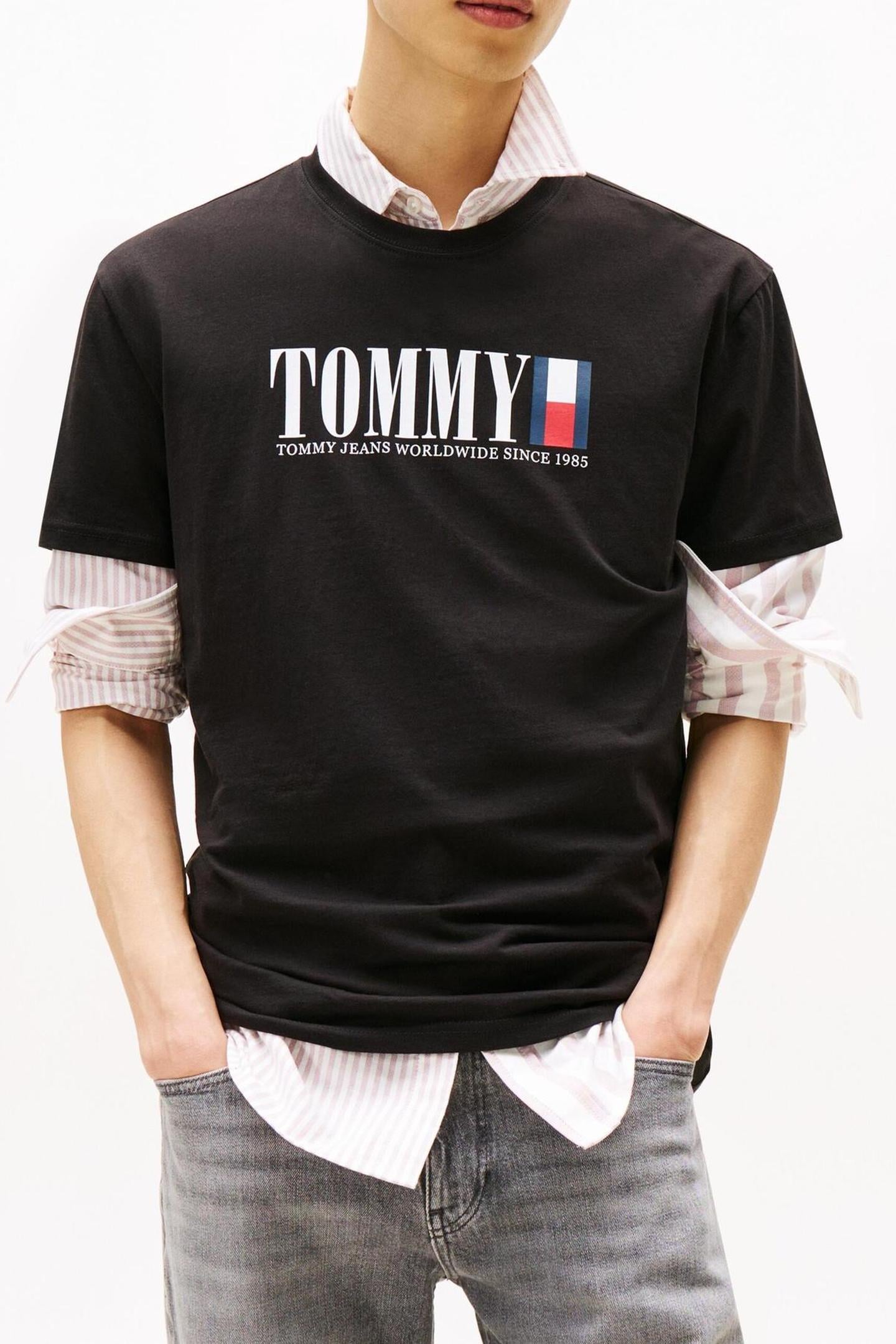 Tommy Hilfiger Tjm Reg Tommy Dna Flag Black Größe: XL | Basic T-Shirts Outlet | Herren | Schwarz