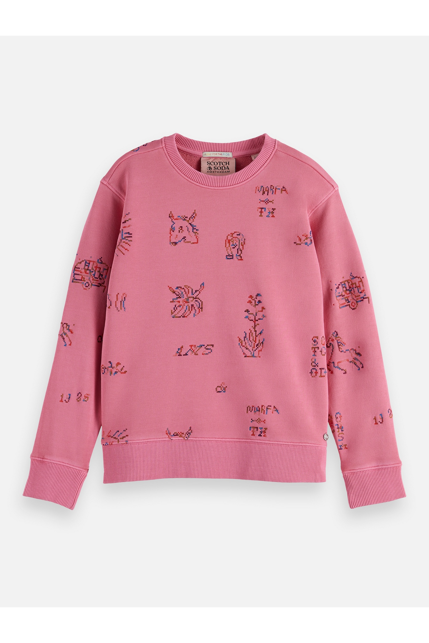Scotch & Soda Girls Crossstitch Embroidered Relaxedfit Sweatshirt Dark Pin Size: 8 | Sweaters & Cardigans Outlet | kids | Roze
