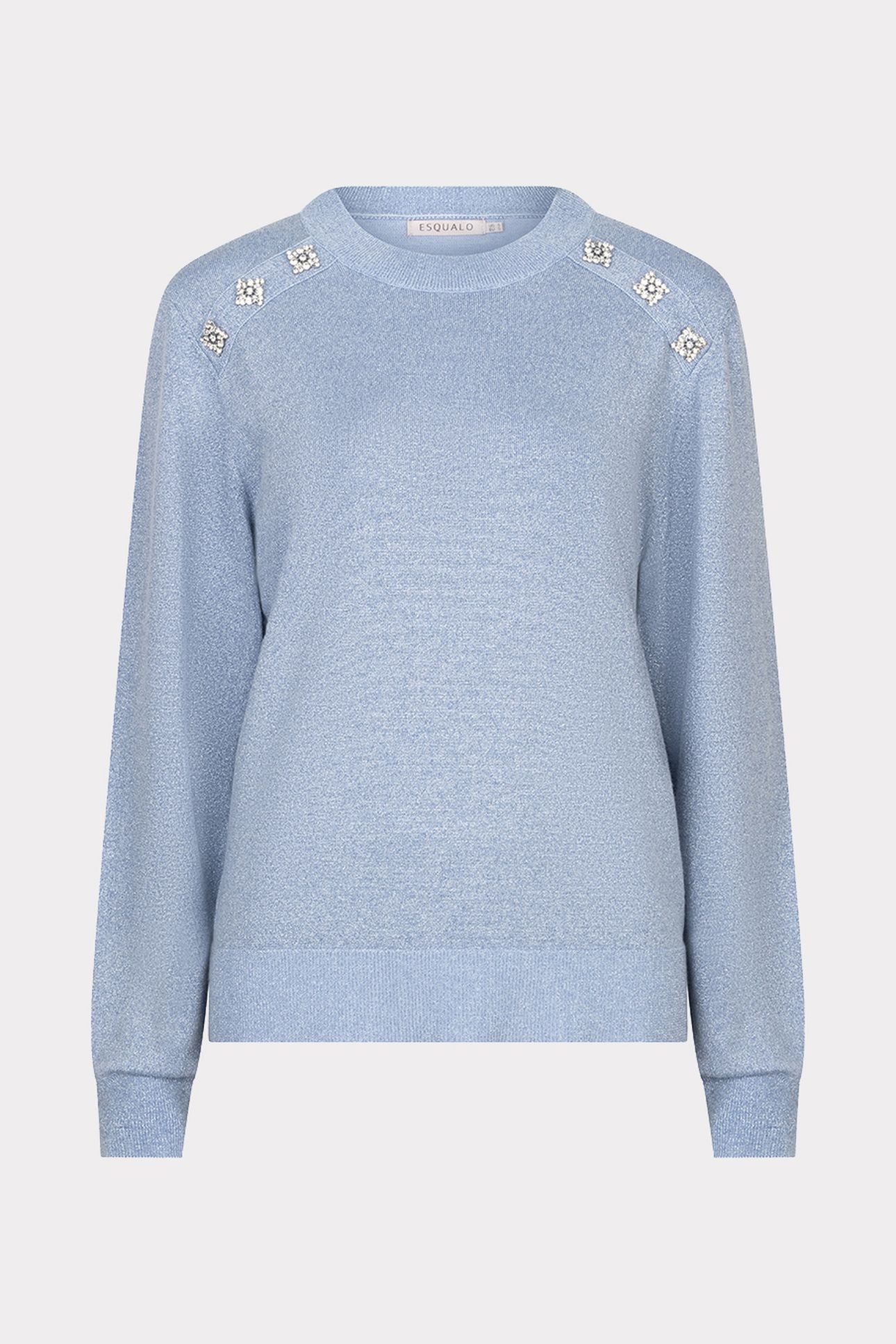 EsQualo Sweater Rounded Neck Lurex Blue Maat: XL | Sweaters Outlet | Dames | Blauw