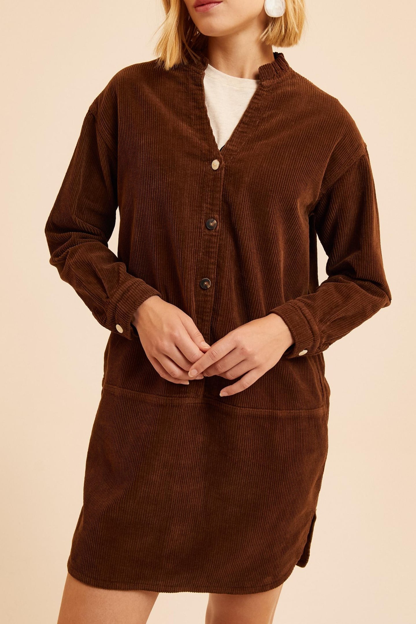 ICode Camel Corduroy Dress Maat: 44 | Blousejurken Outlet | Dames | Bruin