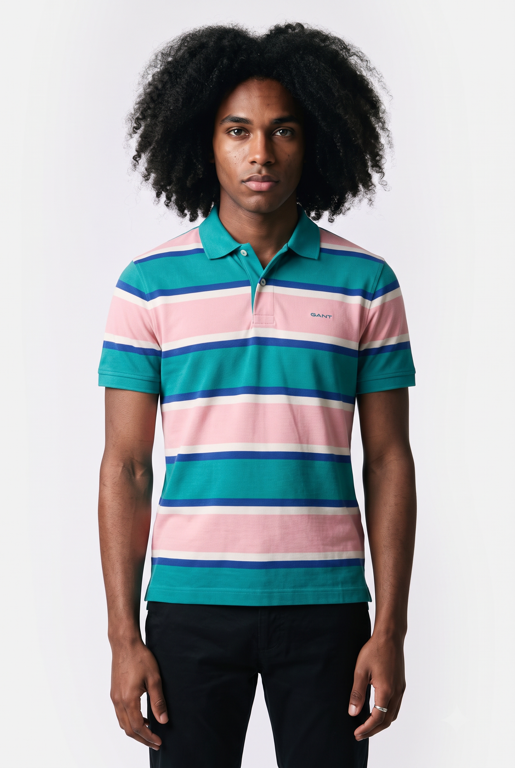 GANT Multistripe Ss Polo Aqua Blue Maat: S | Poloshirts Outlet | Heren | Blauw