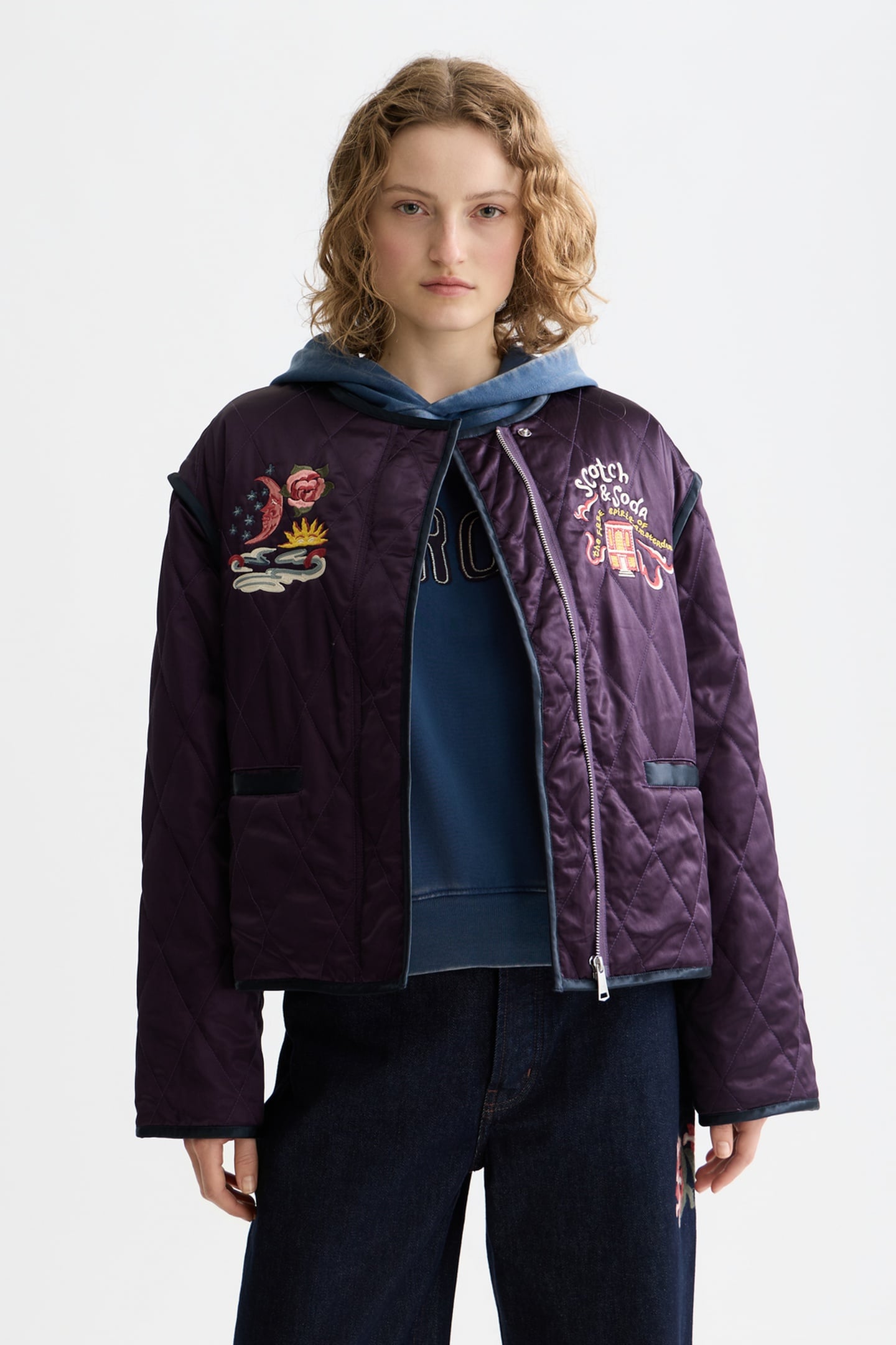 Scotch & Soda The 40th Anniversary Embroidered Reversible Souvenir Jacket  Size: S | Cropped Jackets Outlet | Dames | Paars