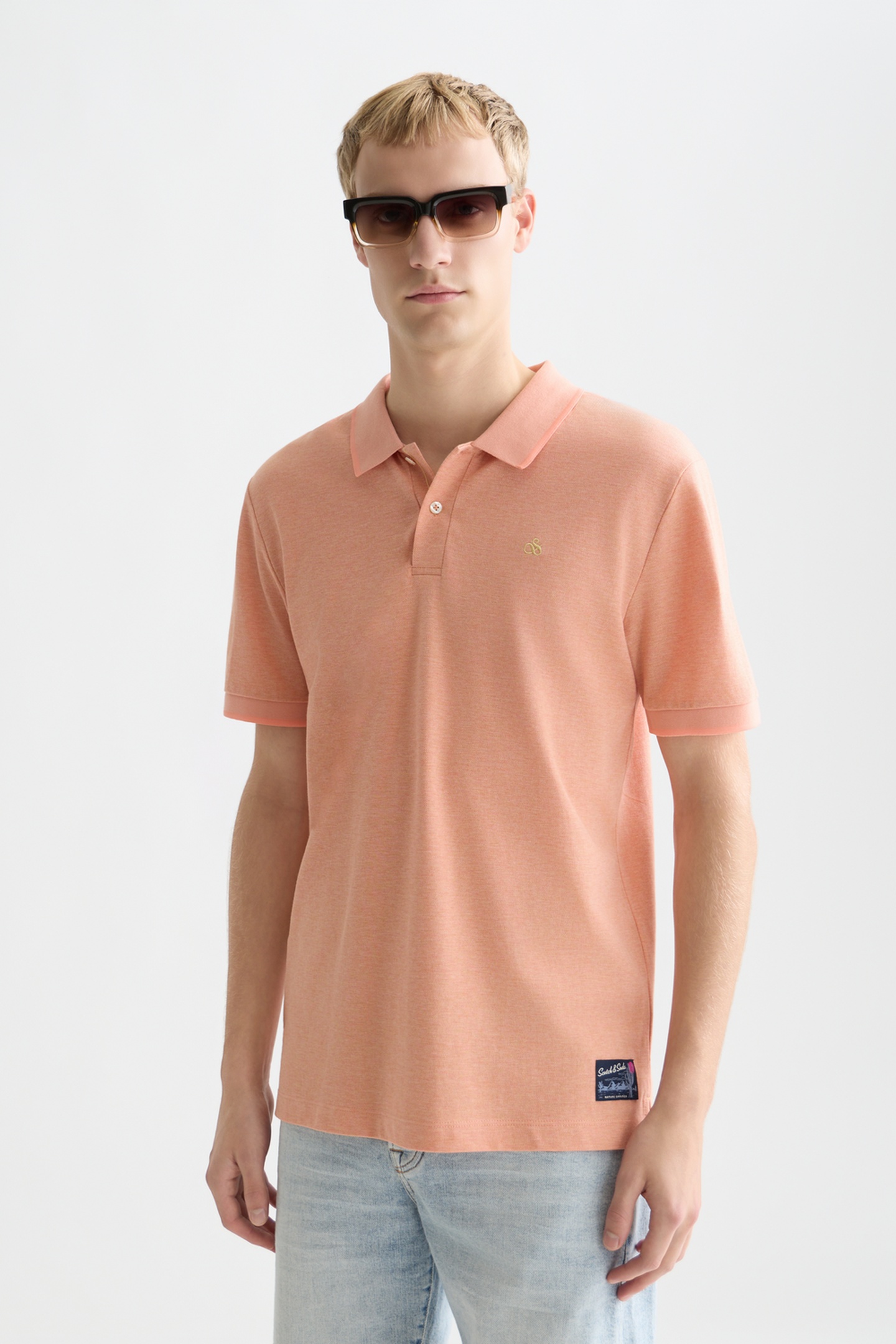 Scotch & Soda Melange Chest Logo Regularfit Polo Dark Pink Größe: M | Poloshirts Outlet | Herren | Rosa