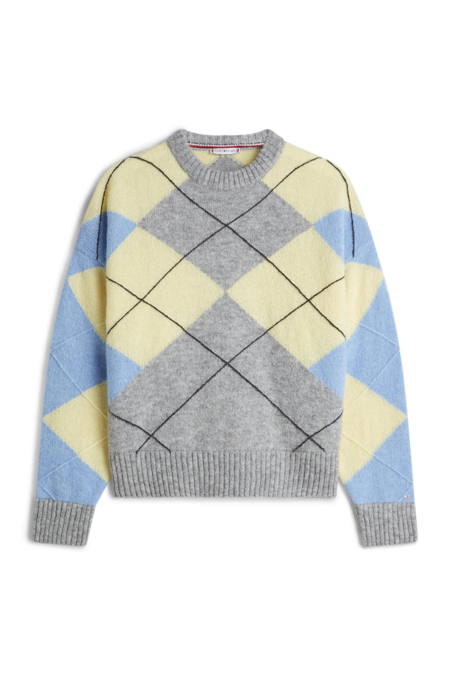 Tommy Hilfiger Alpaca Blend Argyle Light Grey Heather/yellow/blue Argyle Taglia: XS-S | Maglioni a maglia Outlet | Donna | Grigio