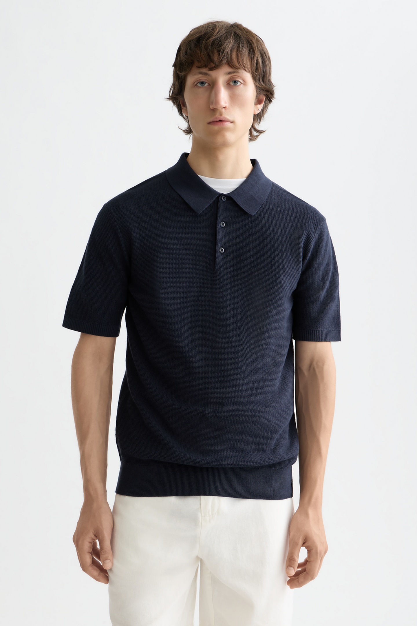 Scotch & Soda Core - Structured Knitted Regular-fit Polo Navy Maat: L | Poloshirts Outlet | Heren | Blauw