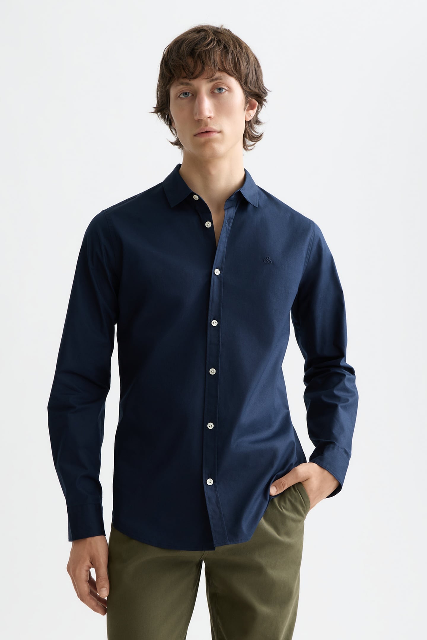 Scotch & Soda Cotton Poplin Slim-fit Shirt Navy Maat: L | Casual Overhemden Outlet | Heren | Blauw