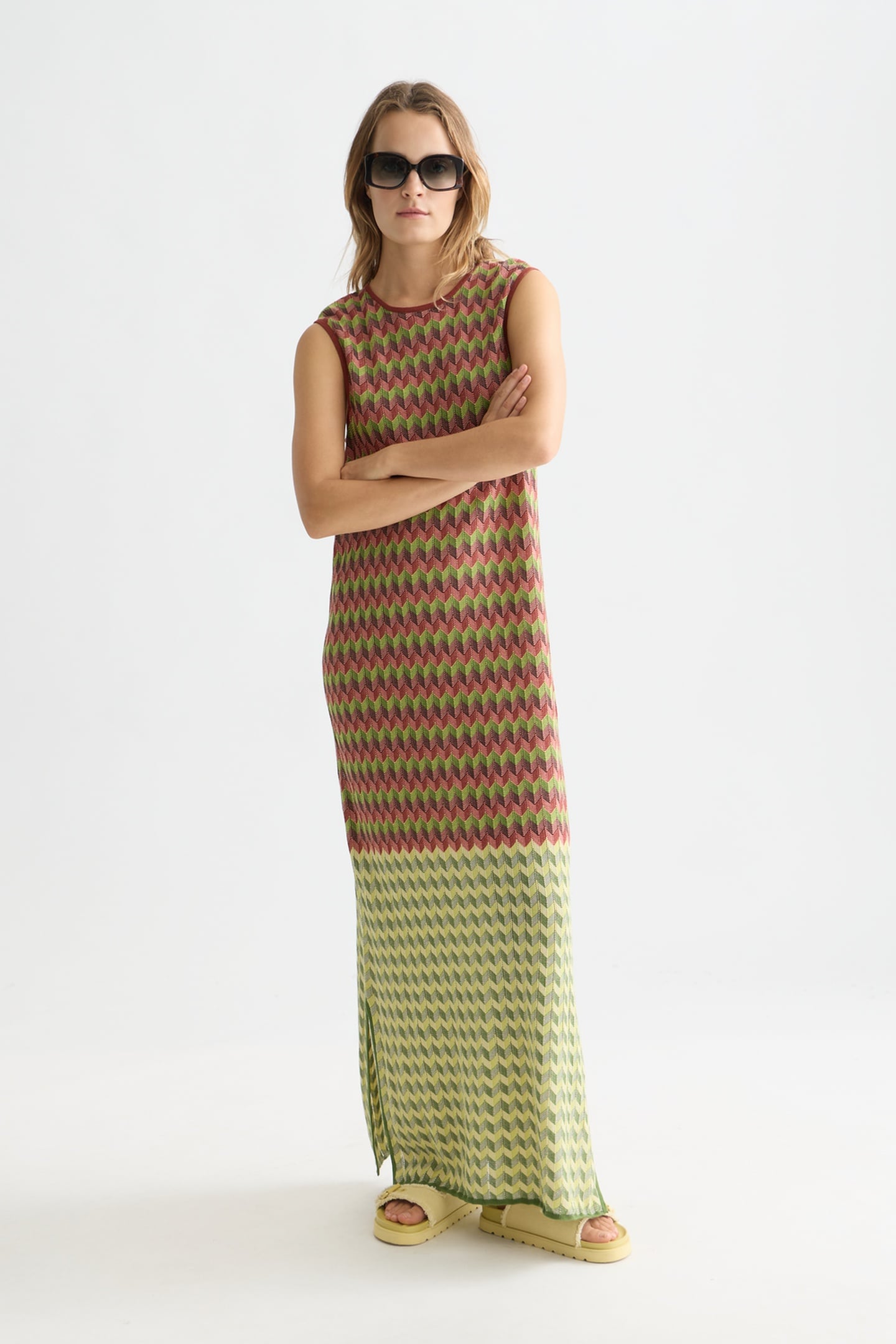 Scotch & Soda Chevron Knitted Maxi Dress Burnt Henna Size: XS | Maxi Dresses Outlet | Dames | Groen