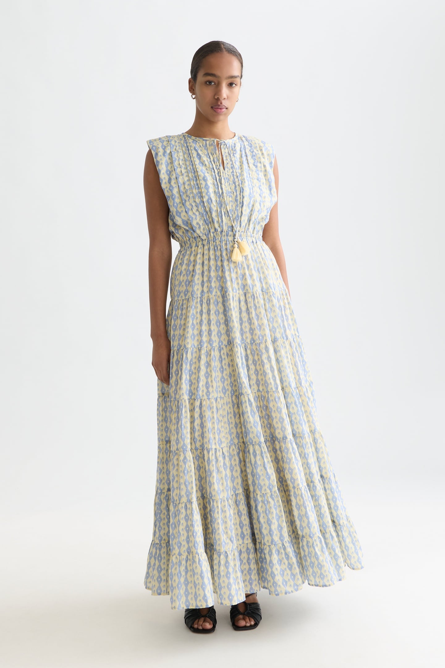 Scotch & Soda Printed Tiered Maxi Dress Cactus Stripe Placed Raffia Size: 36 | Maxi Dresses Outlet | Dames | Blauw