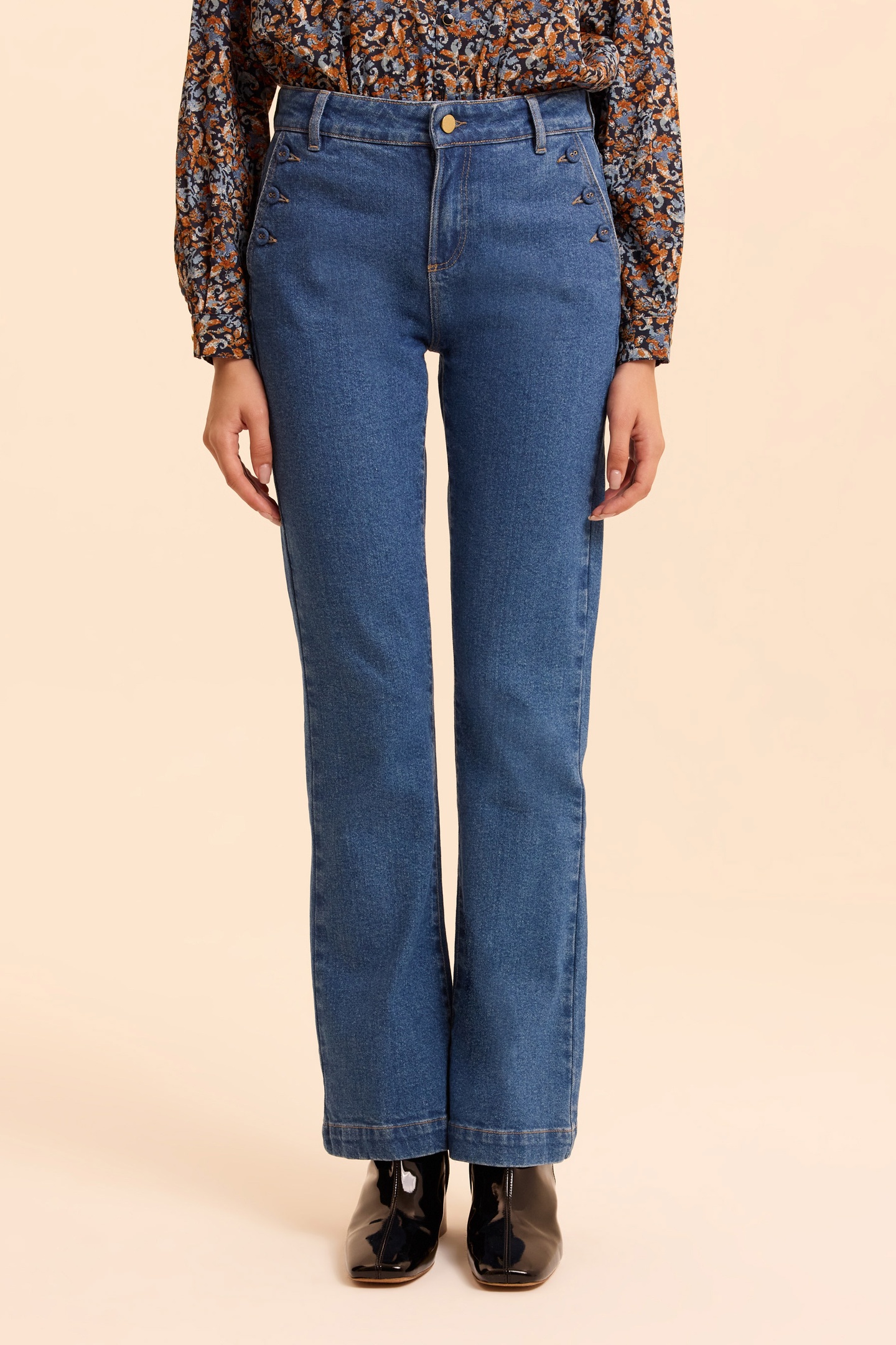 ICode Blue Drop Front-look Flared Jeans Marie Maat: W29 | Flared Jeans Outlet | Dames | Blauw