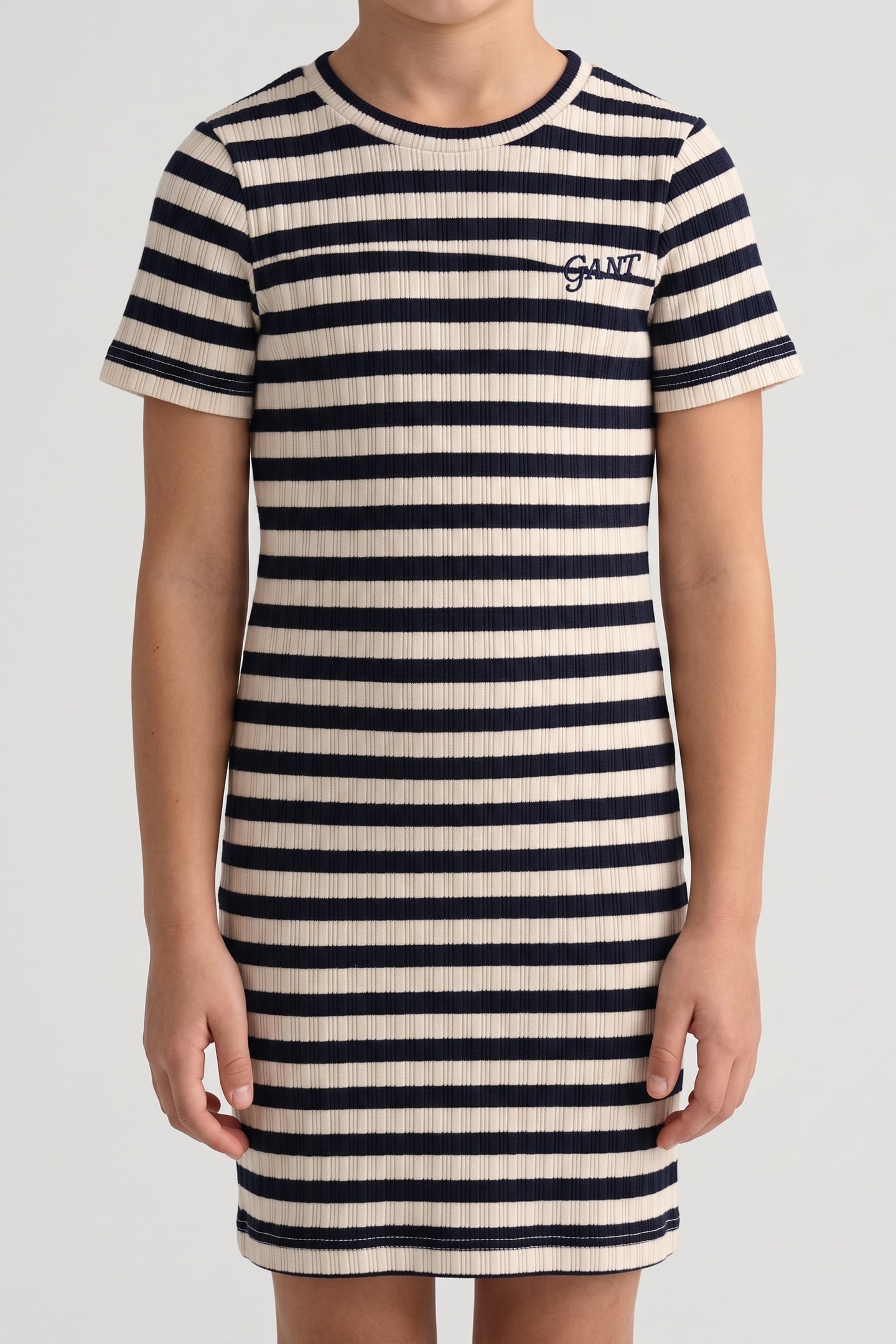GANT Teen Girls Striped Rib T-shirt Dress Evening Blue Maat: 146 | Jurken Outlet | kids | Blauw