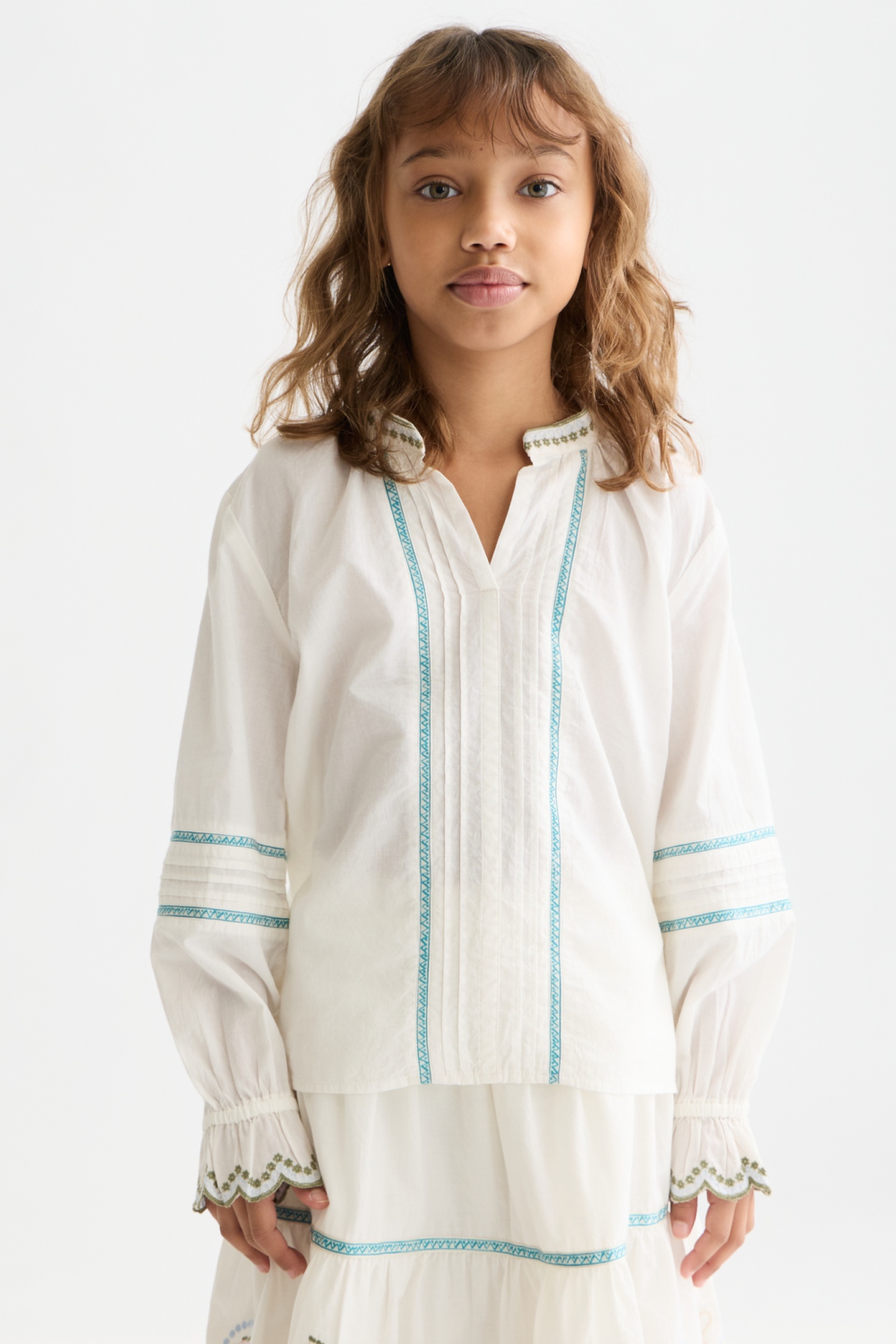 Scotch & Soda Girls Embroidered Cuff Longsleeve Cotton Shirt White Traditi Taille: 10 | Chemises Outlet | kids | Blanche