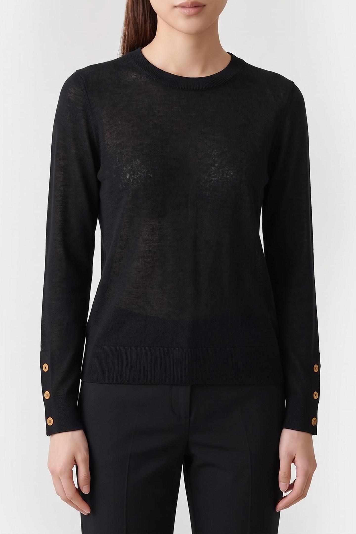 Michael Kors Merino Button Sleeve Ls Sweater Black Maat: XS | Sweaters Outlet | Dames | Zwart