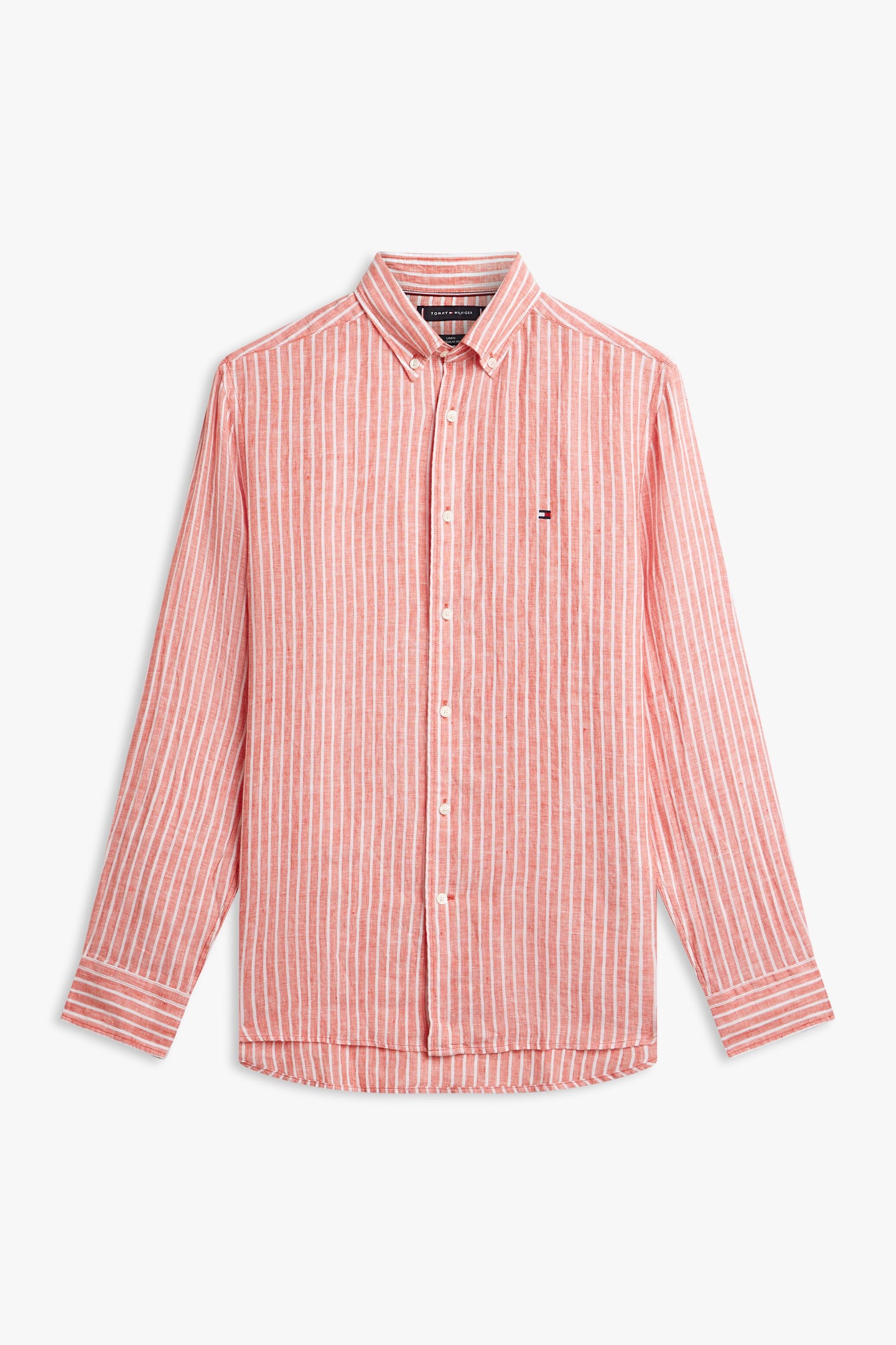 Tommy Hilfiger Linen Bengal Stripe Orange Flash/stripe Maat: M | Casual Overhemden Outlet | Heren | Oranje