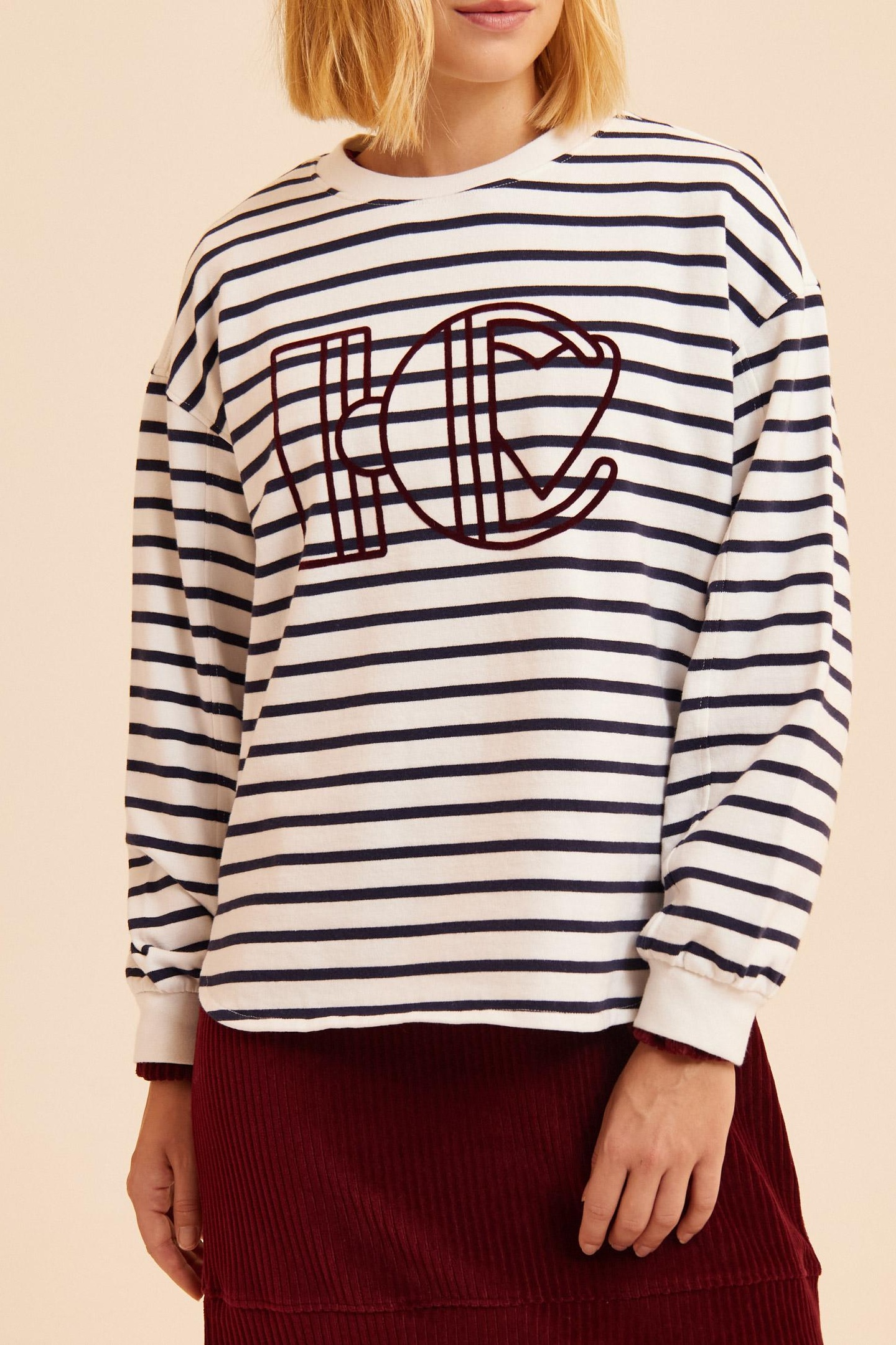 ICode White Sweatshirt Navy Blue Stripes Maat: M | Longsleeves Outlet | Dames | Wit