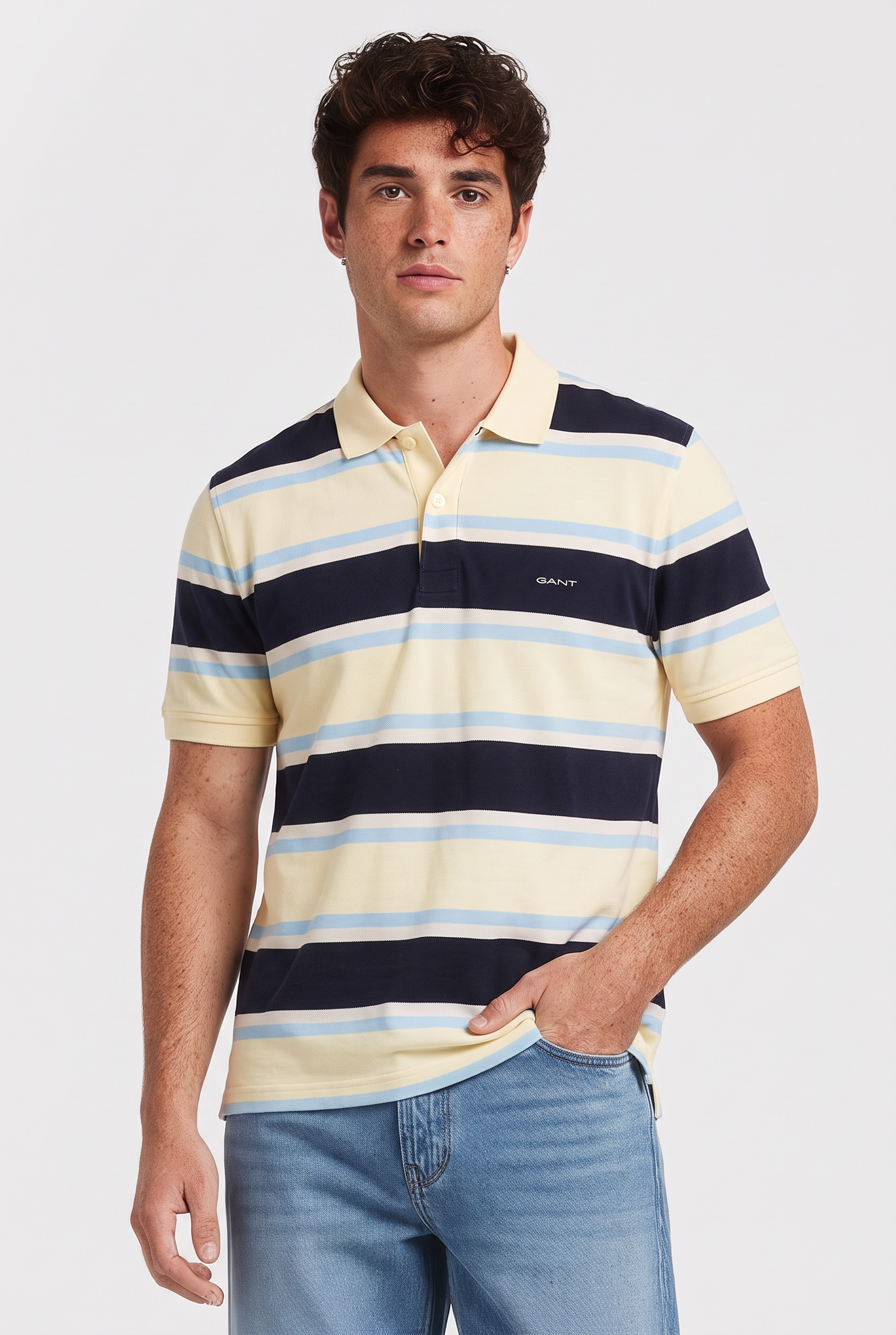GANT Multistripe Ss Polo Vanilla Yellow Maat: XL | Poloshirts Outlet | Heren | Geel
