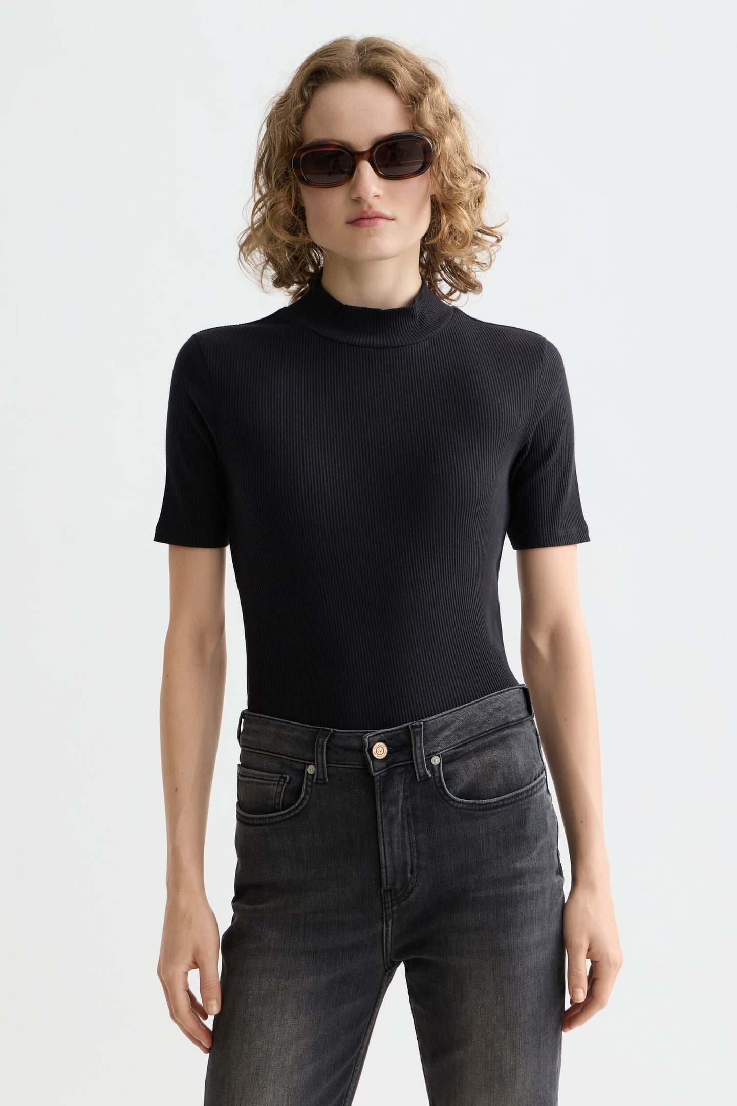 Scotch & Soda Mock Neck Rib T-shirt Black Talla: XL | Camisetas de Seda Outlet | Mujer | Negro