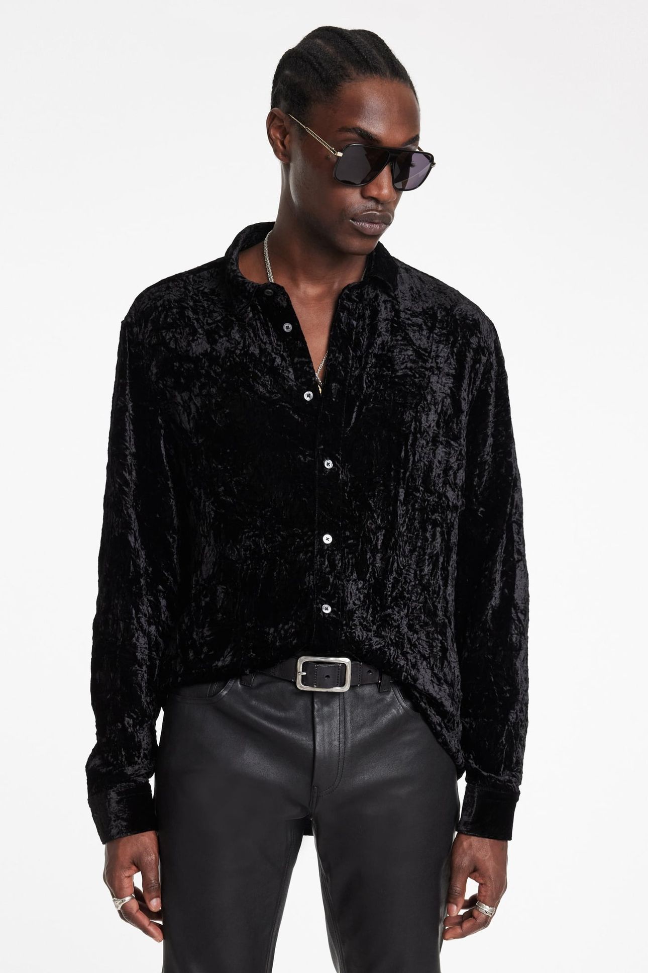 John Varvatos Crinkled Velvet Slim Shirt Black Maat: L | Zakelijke Overhemden Outlet | Heren | Zwart