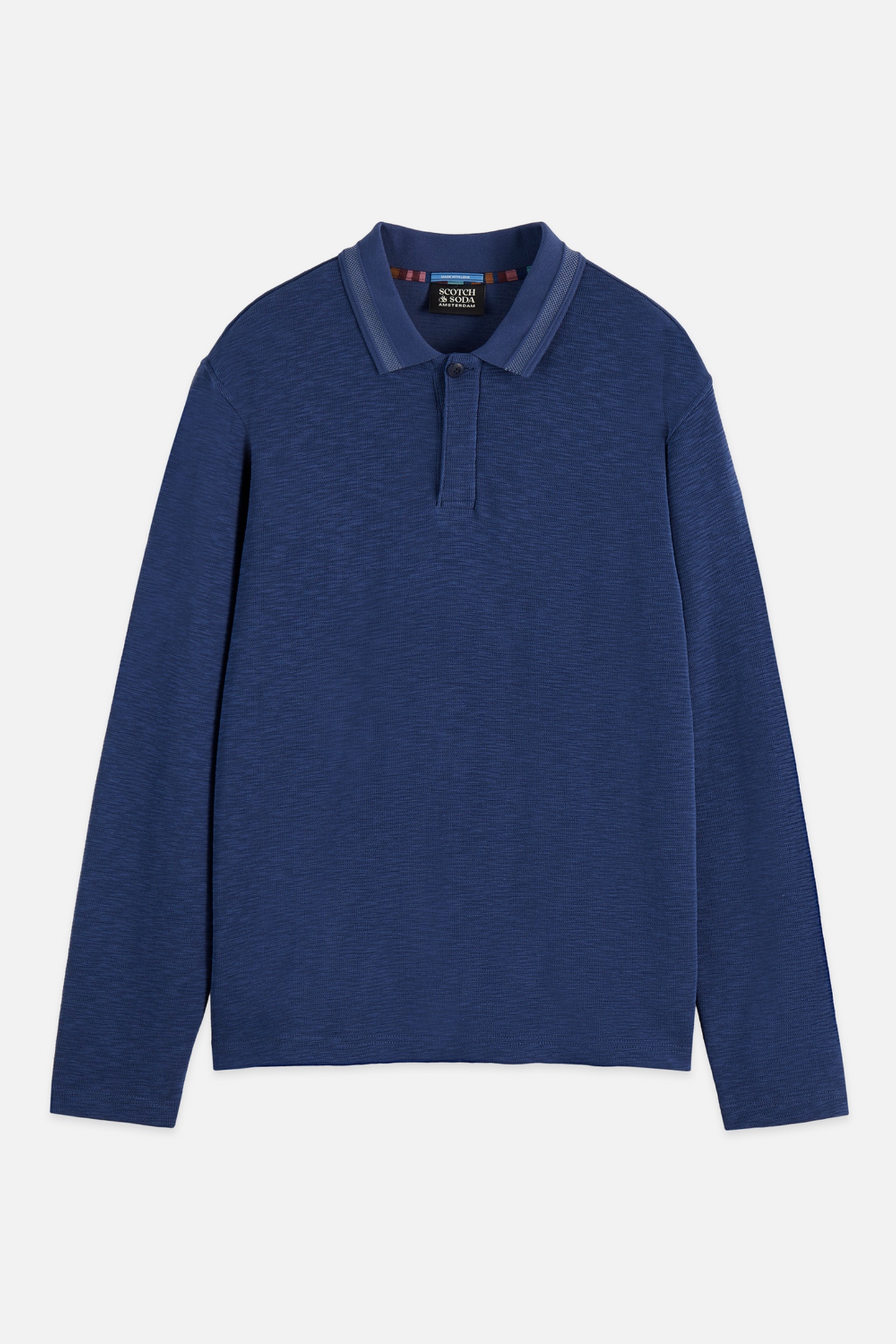 Scotch & Soda Structured Relaxed-fit Long-sleeved Polo Navy Size: XL | Long-Sleeved T-Shirts Outlet | Heren | Blauw