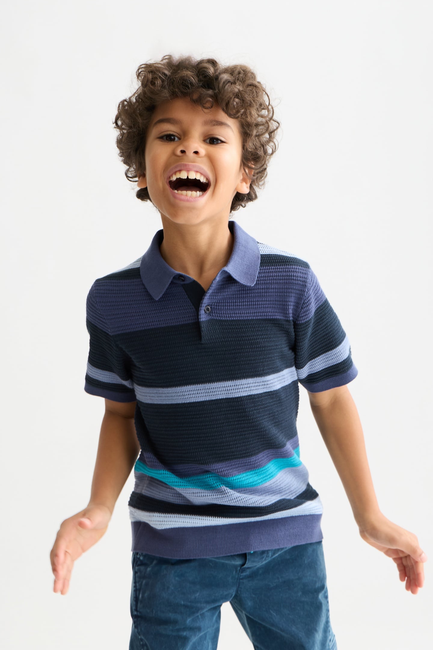 Scotch & Soda Boys Structured Knitted Striped Polo Navy Maat: 16 | Overhemden Outlet | kids | Blauw