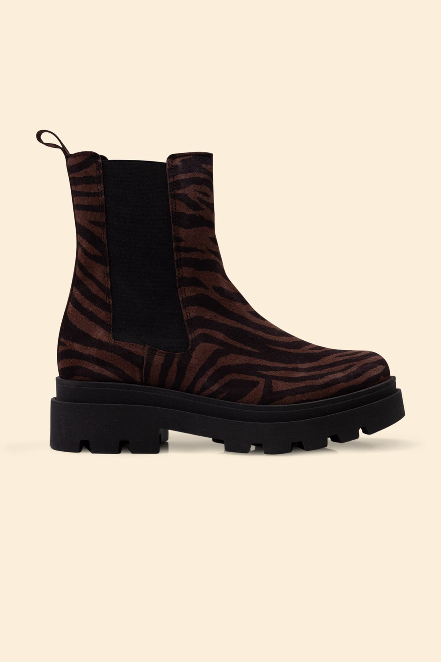 ICode Chelsea Boots Brown Leather Velour Zebra Pattern Maat: 36 | Laarzen Outlet | Dames | Bruin