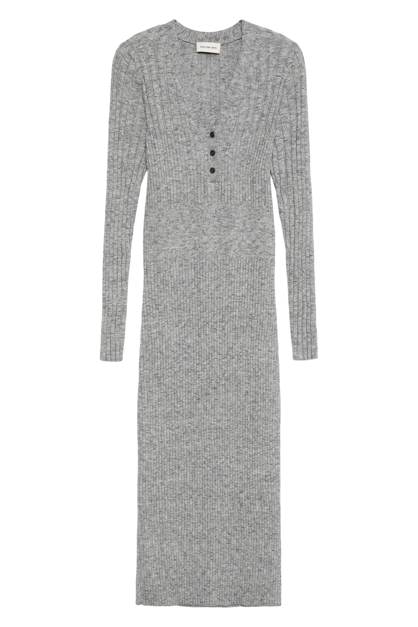 Calvin Klein Mouline Rib Vneck Dress Quiet Gray Melange Taglia: S | Abiti Midi Outlet | Donna | Grigio