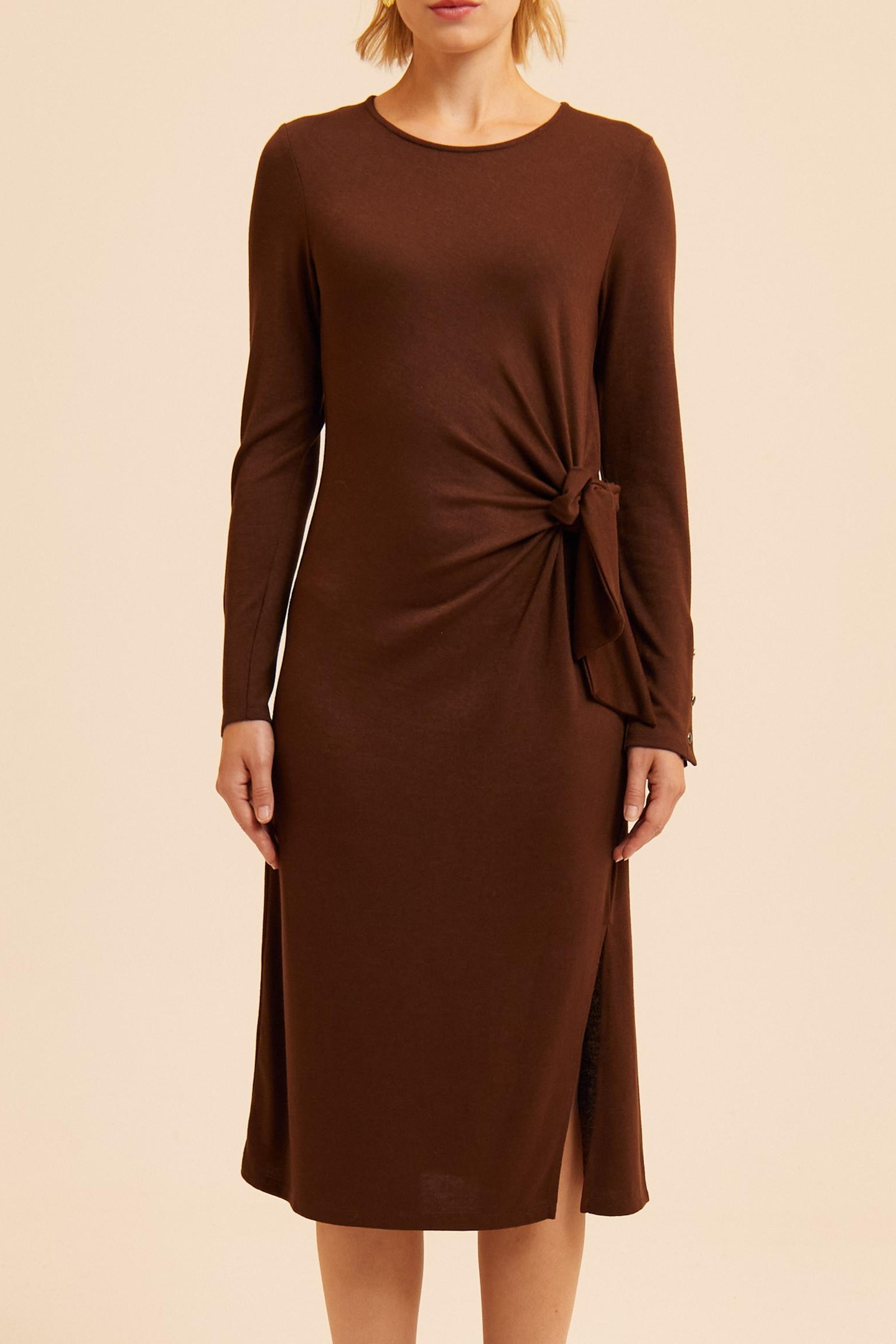 ICode Brown Long Tube Dress To Tie On Side Maat: 42 | Midi Jurken Outlet | Dames | Bruin