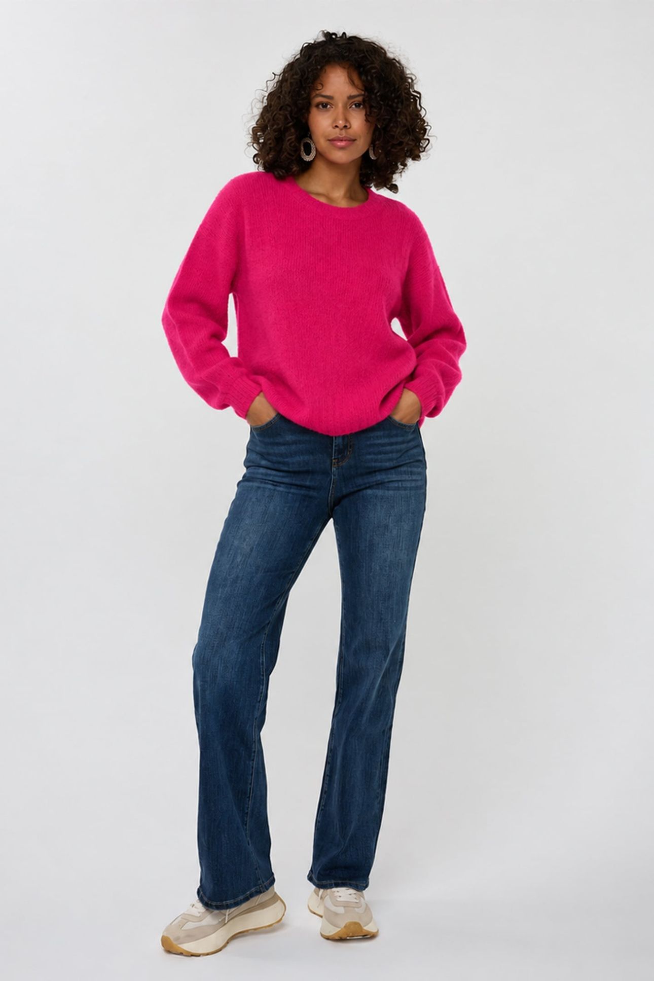 EsQualo Sweater Diagonal Lines Framboise Maat: L | Sweaters Outlet | Dames | Roze