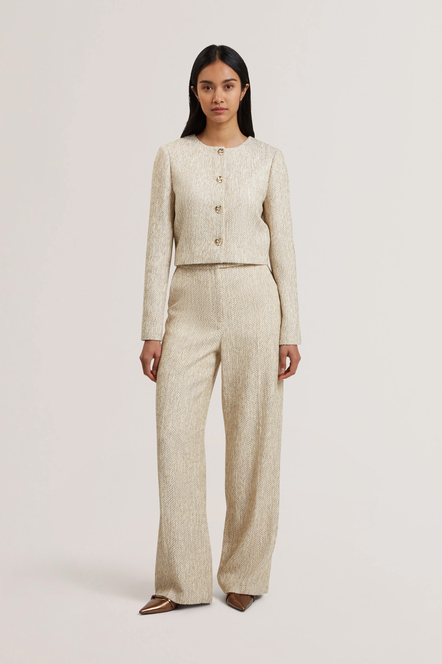VULPAT TAILORED BOUCLE WIDE LEG TROUSERS IVORY | Online Outlet