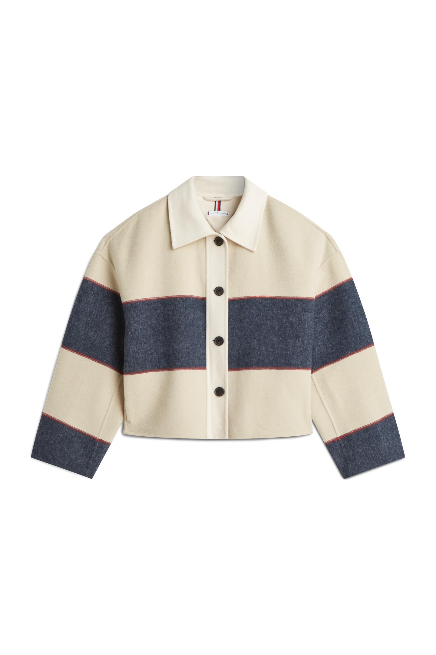 Tommy Hilfiger Df Wool Rugby Stripe Ww Ruby/calico/dnn/beige Size: S-M | Cropped Jackets Outlet | Dames | Beige