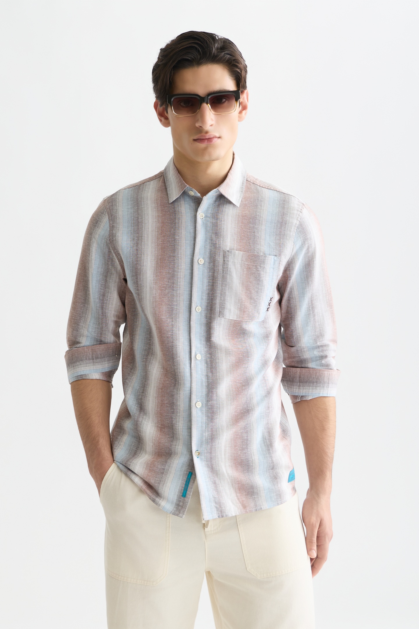 Scotch & Soda Shadow Striped Linenblend Shirt Medium Brown Talla: XXL | Camisas Casuales Outlet | Hombre | Marrón