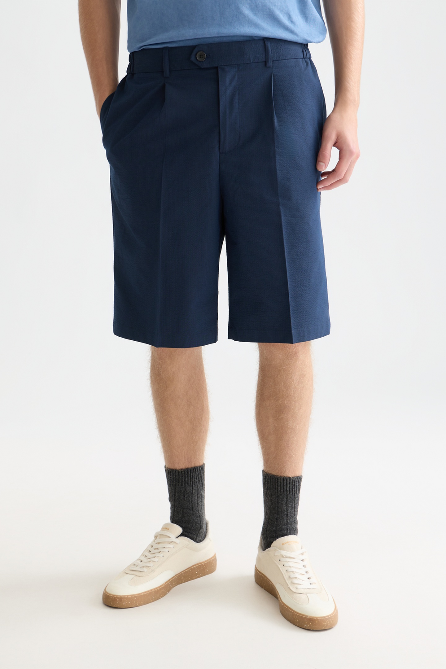 Scotch & Soda Seersucker Widefit Bermuda Shorts Navy Talla: L | Pantalones Cortos Outlet | Hombre | Azul