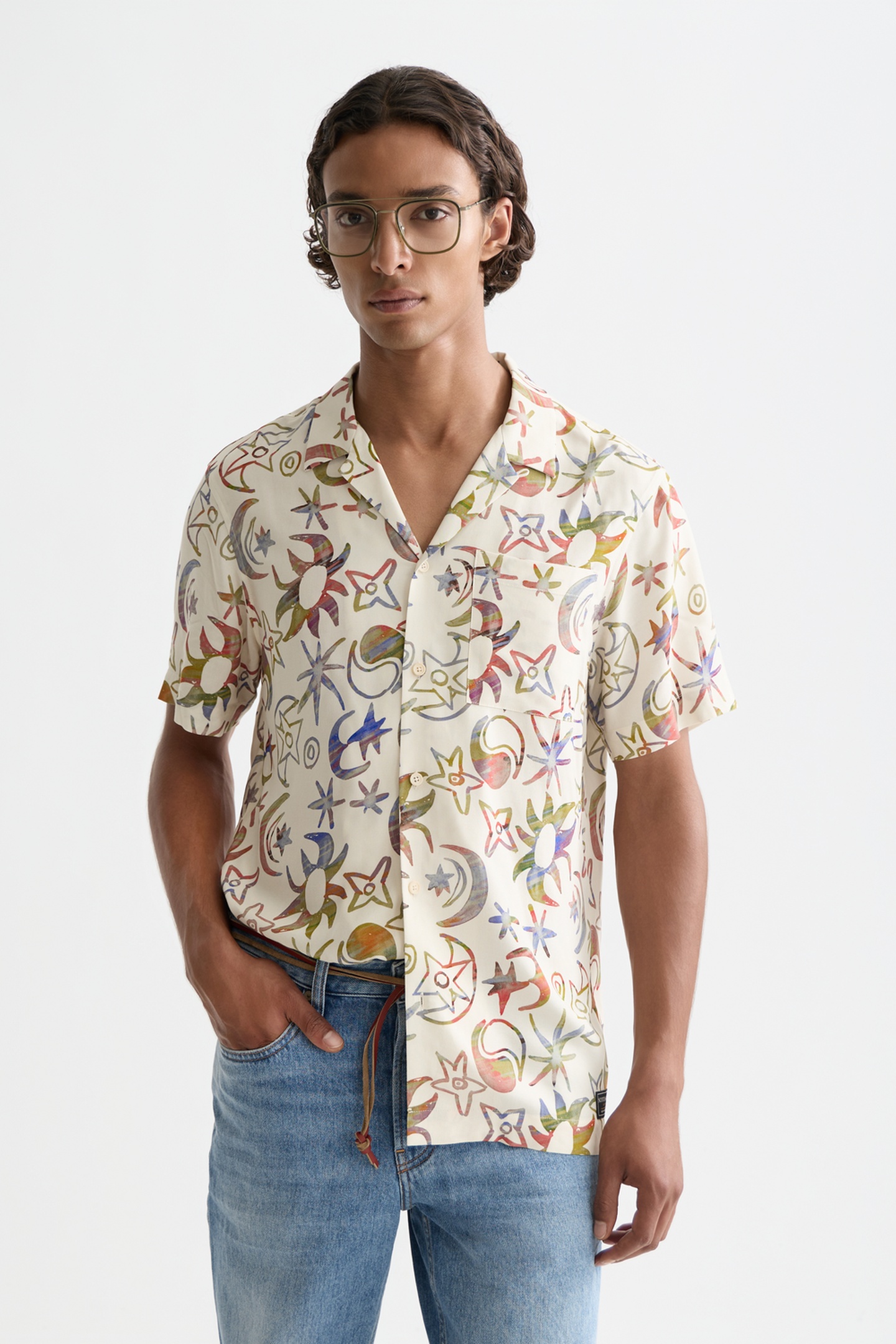 Scotch & Soda Printed Viscose Short-sleeve Shirt White Traditional Taille: S | Casual chemises Outlet | Homme | Blanche