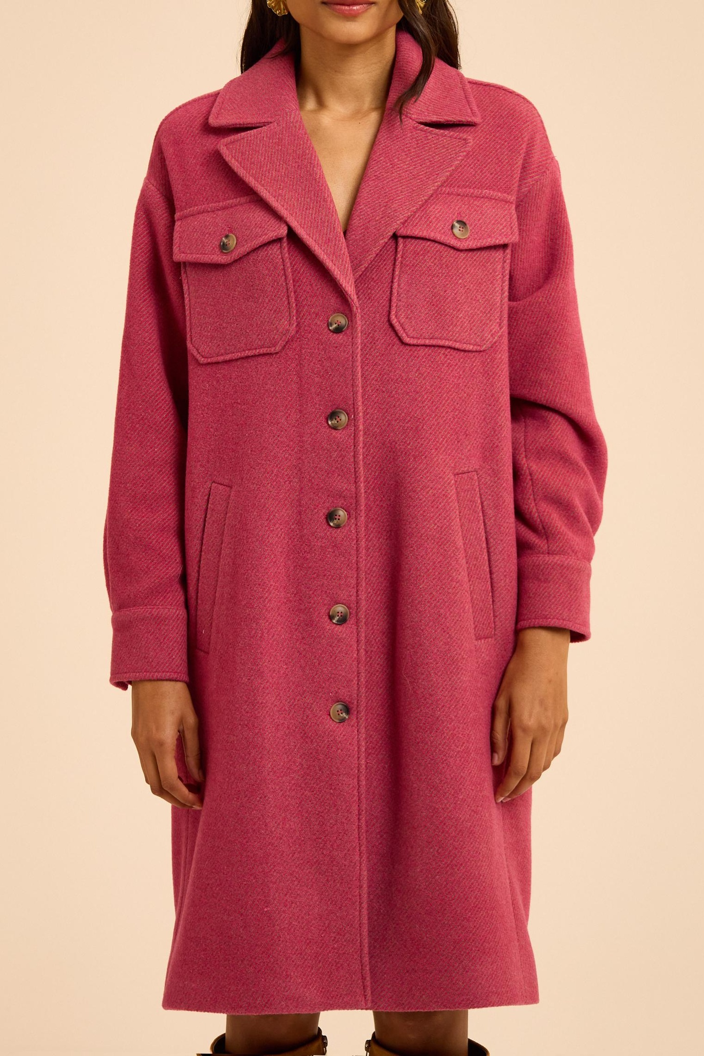 ICode Pink Striped Long Coat Maat: 38 | Single-Breasted Mantels Outlet | Dames | Roze
