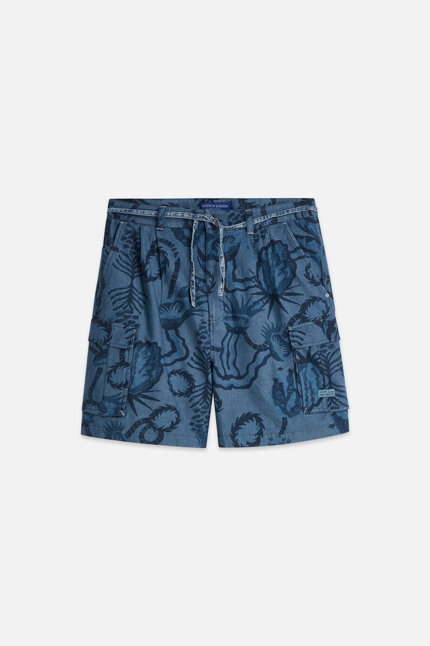 Scotch & Soda Allover Printed Chambray Cargo Shorts Navy Größe: W34 | Kurze Sporthosen Outlet | Herren | Blau